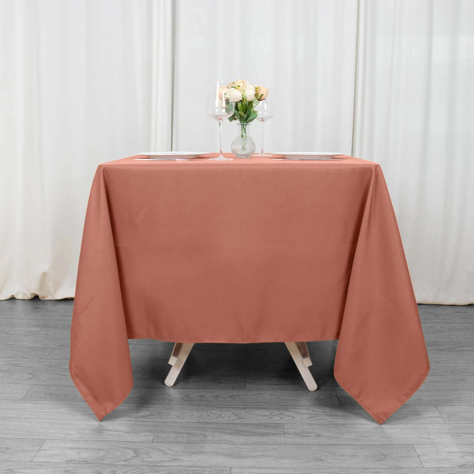 Premium Polyester Square Tablecloth 70x70 Terracotta (Rust) 220GSM Wrinkle-Resistant Table Cover