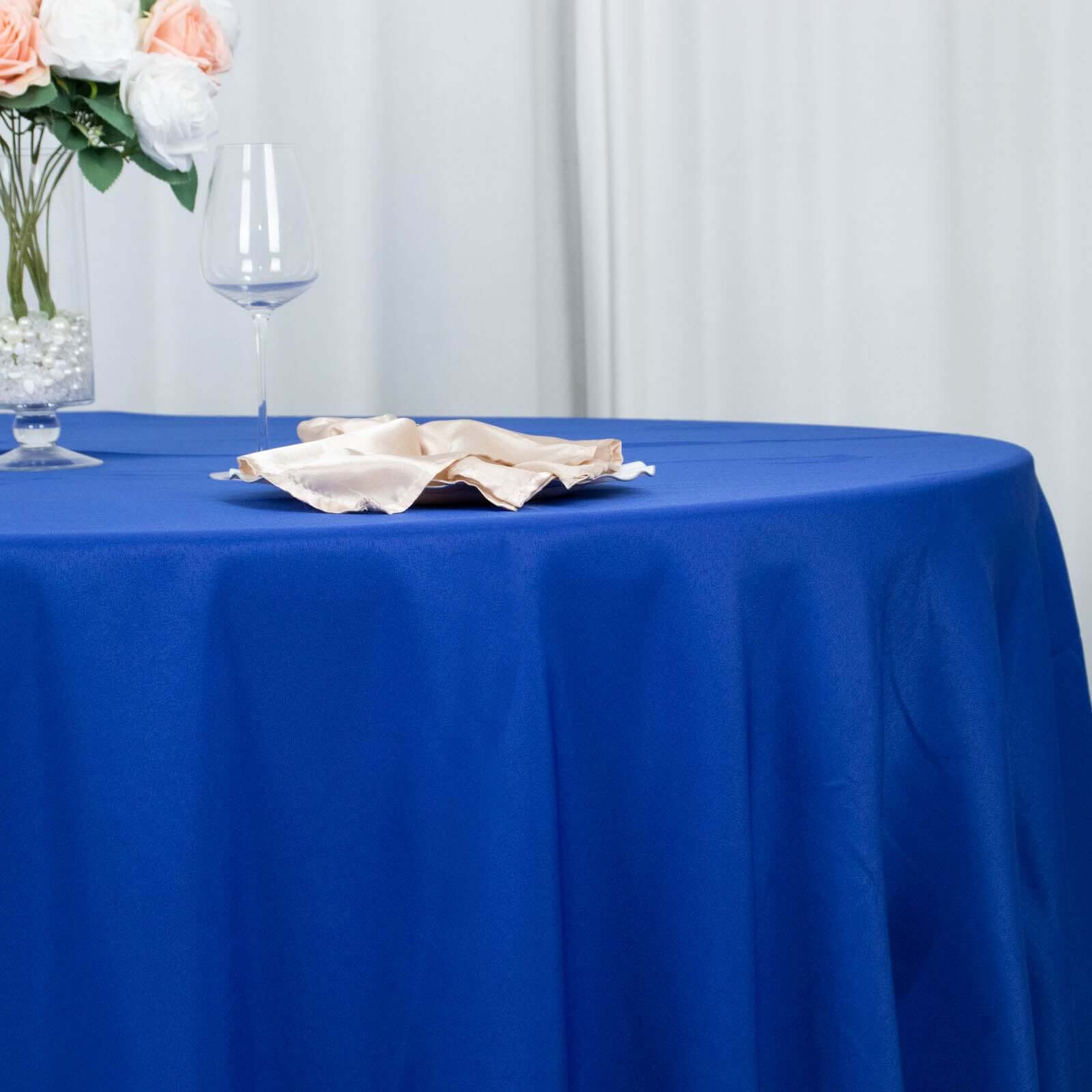 Premium Polyester 120 Round Tablecloth Royal Blue - Seamless 220GSM Wrinkle-Resistant Table Cover