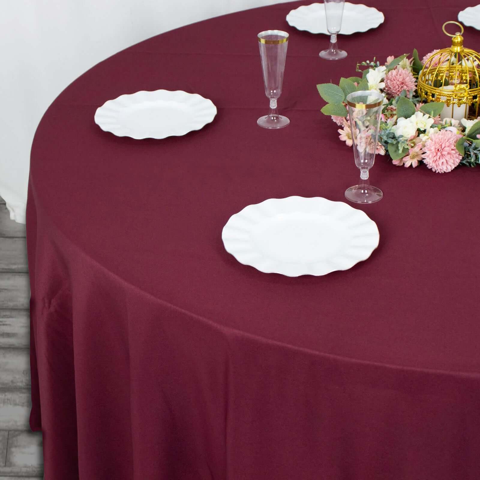 Premium Polyester 120 Round Tablecloth Burgundy - Seamless 220GSM Wrinkle-Resistant Table Cover