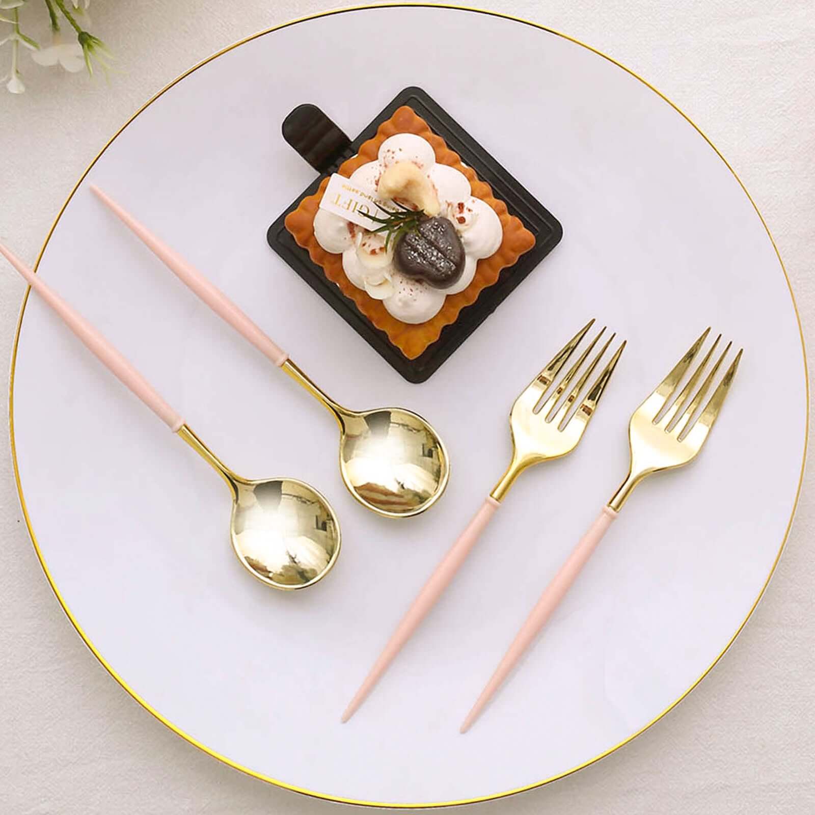 24-Pack Plastic Fork and Spoon Set Gold/Rose Gold - Heavy Duty Disposable Modern Utensils 6