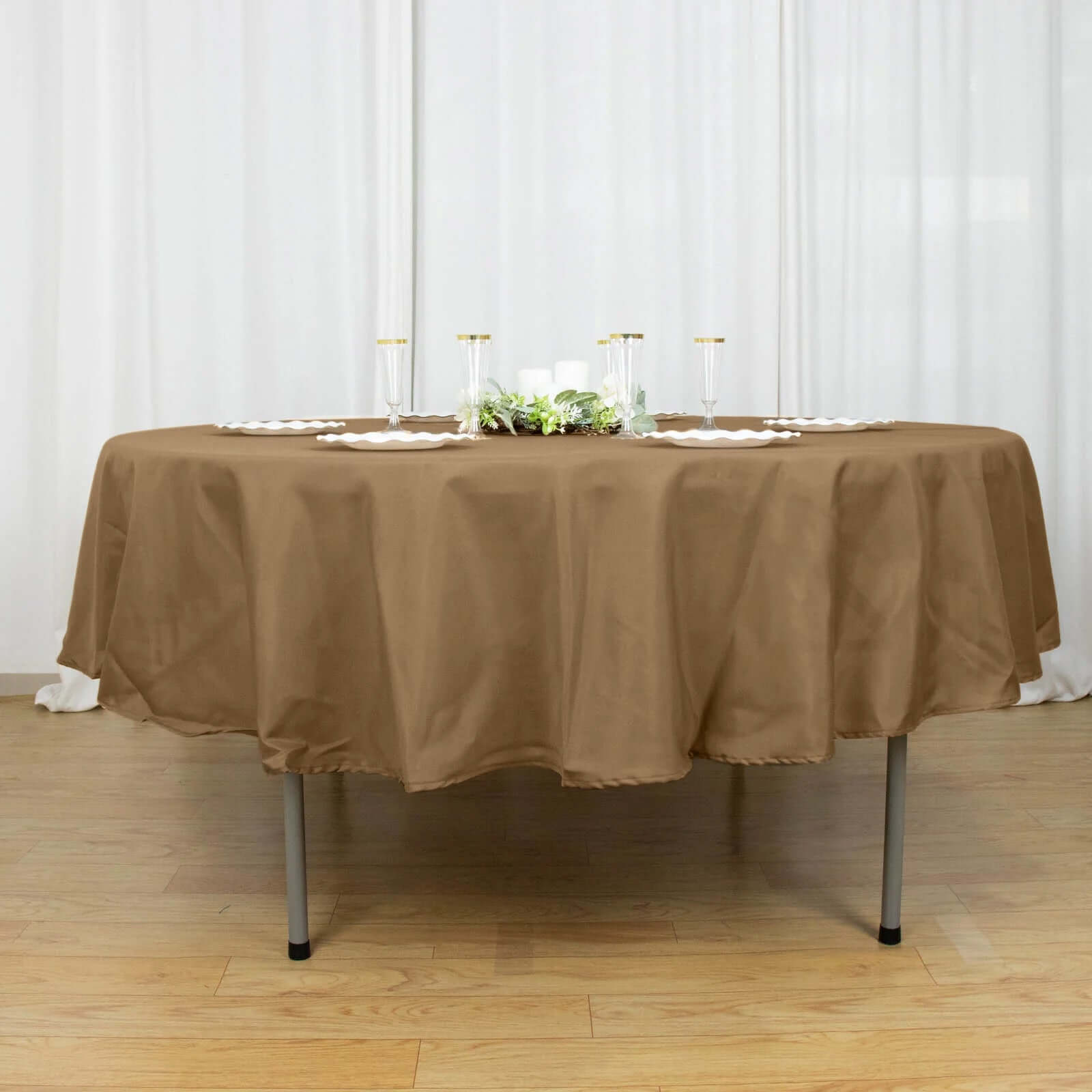 Polyester 90 Round Tablecloth Taupe - Stain & Wrinkle-Resistant Table Cover