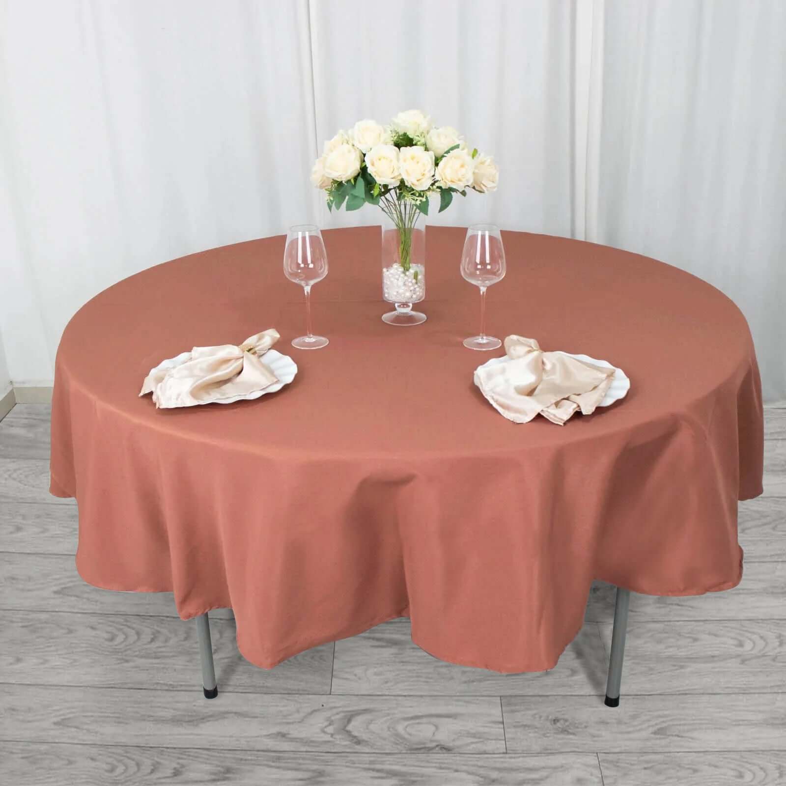 Premium Polyester 90 Round Tablecloth Terracotta (Rust) - Stain and Wrinkle-Resistant Design with 220GSM Thickness Table Cover