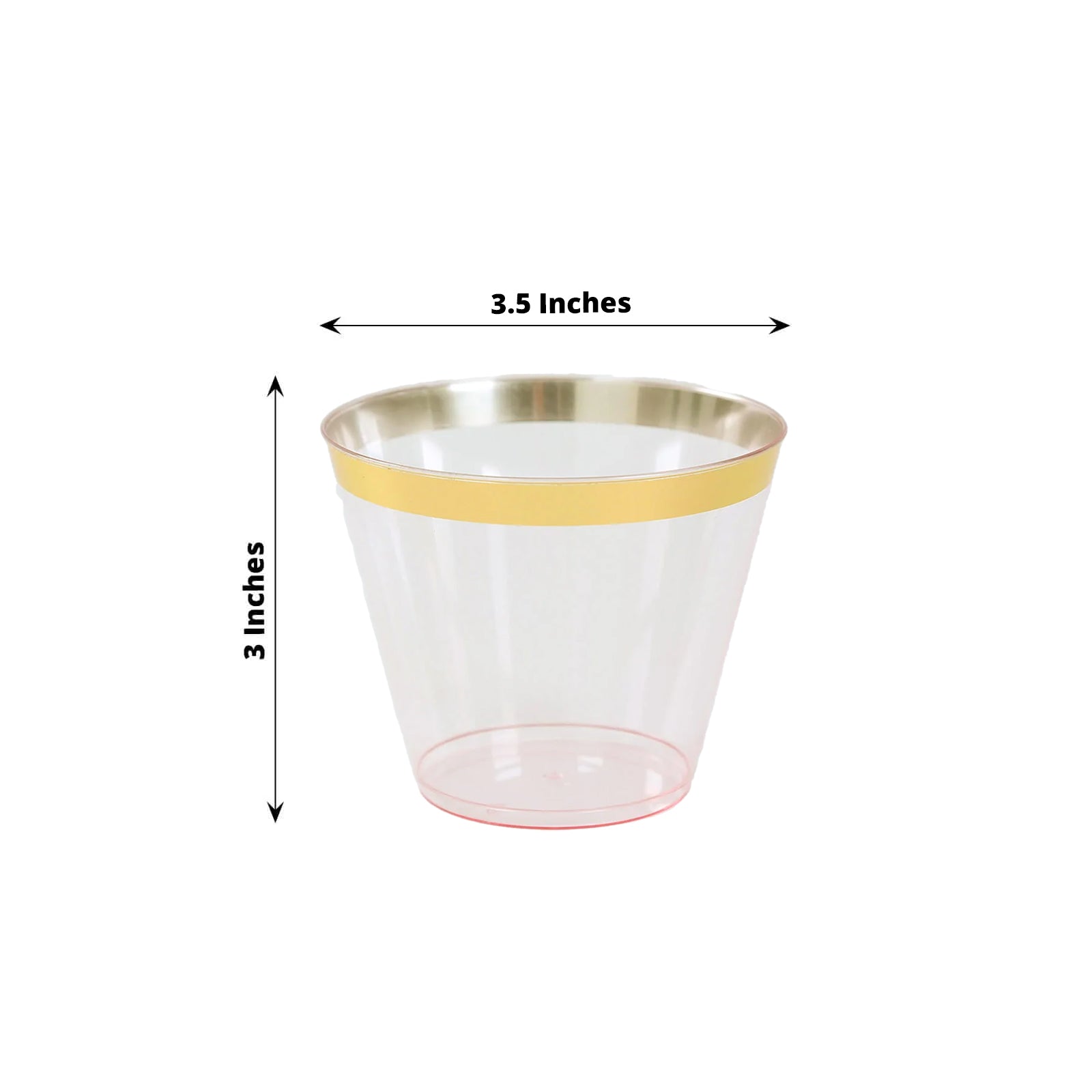 25-Pack Plastic Party Cups Transparent Blush Crystal with Gold Rim - Stylish Short Disposable Glasses 9oz