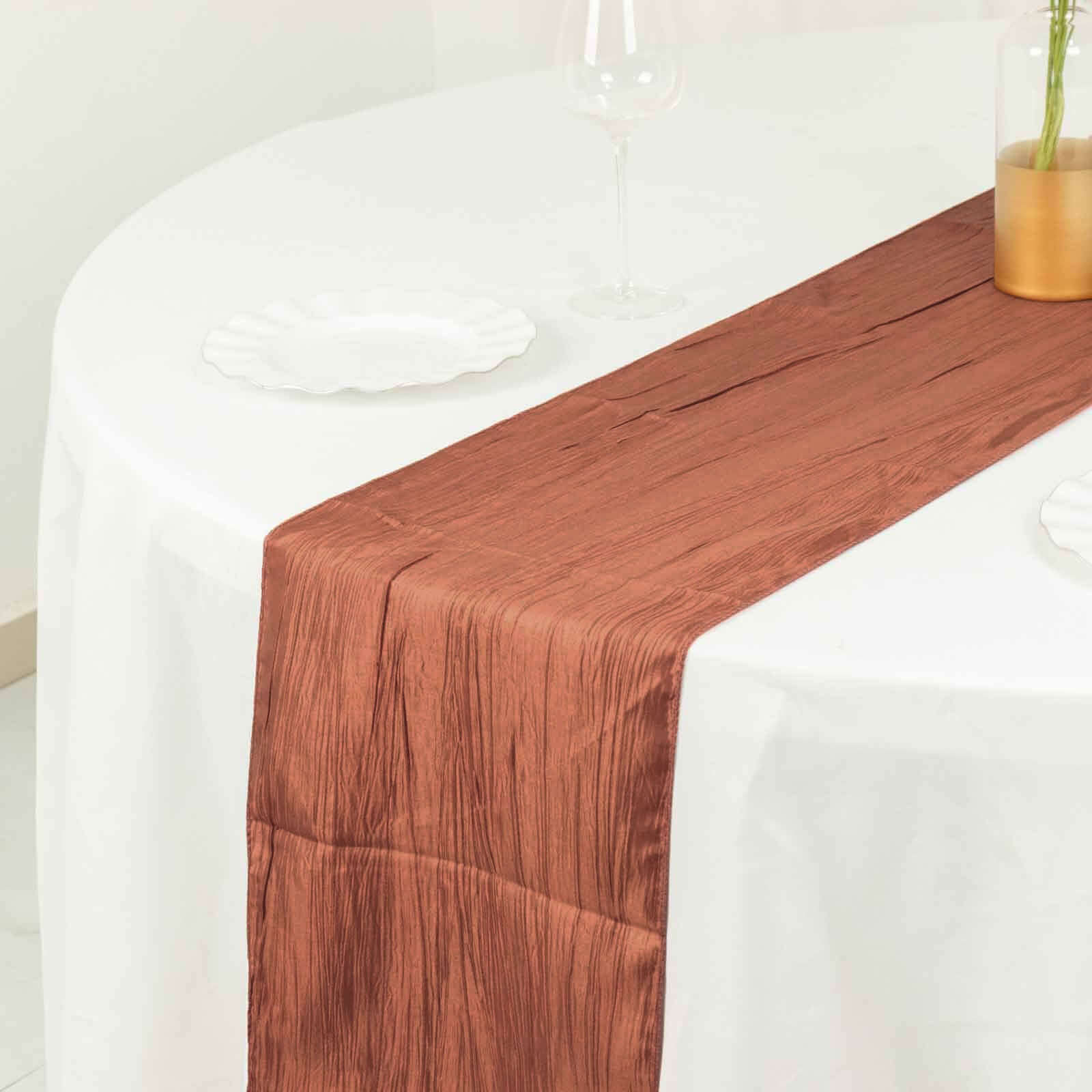 Taffeta 12x108 Table Runner Terracotta (Rust) - Accordion Crinkle Design