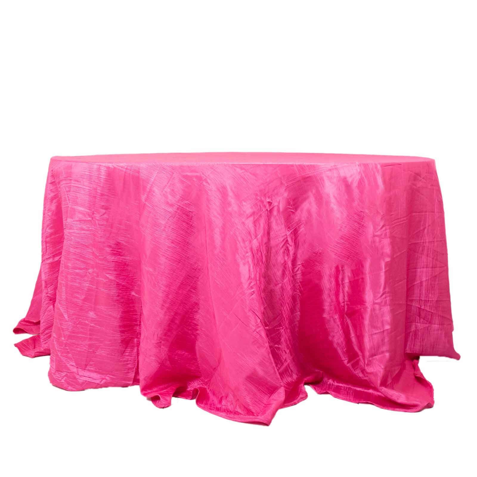 Taffeta 132 Round Tablecloth Fuchsia - Seamless Accordion Crinkle Table Cover