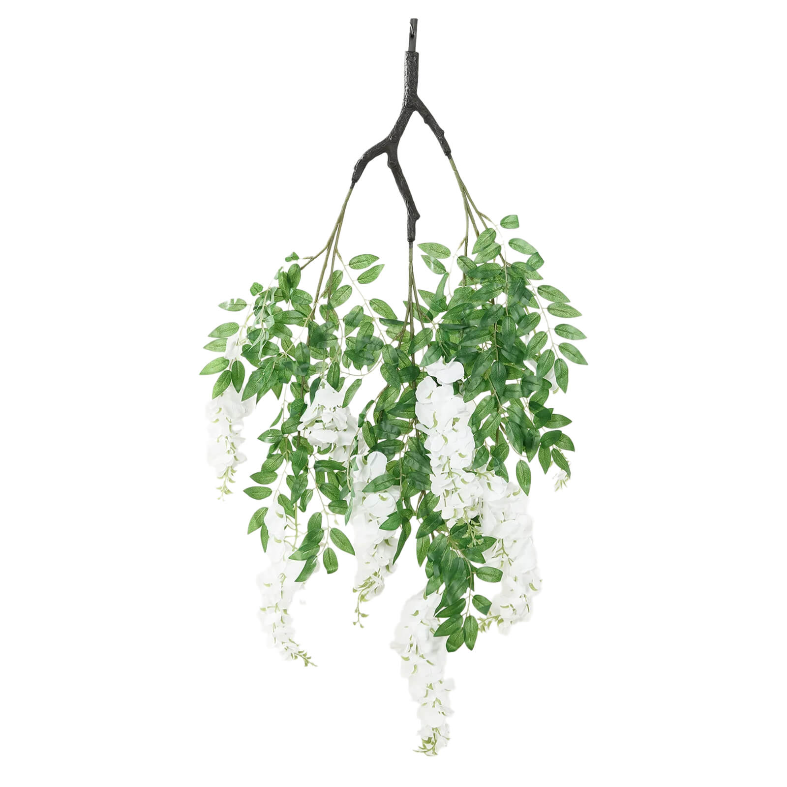 55 White Artificial Silk Wisteria Vine Round Hanging Canopy, Draping Garland Flower Chandelier With Interchangeable Branches