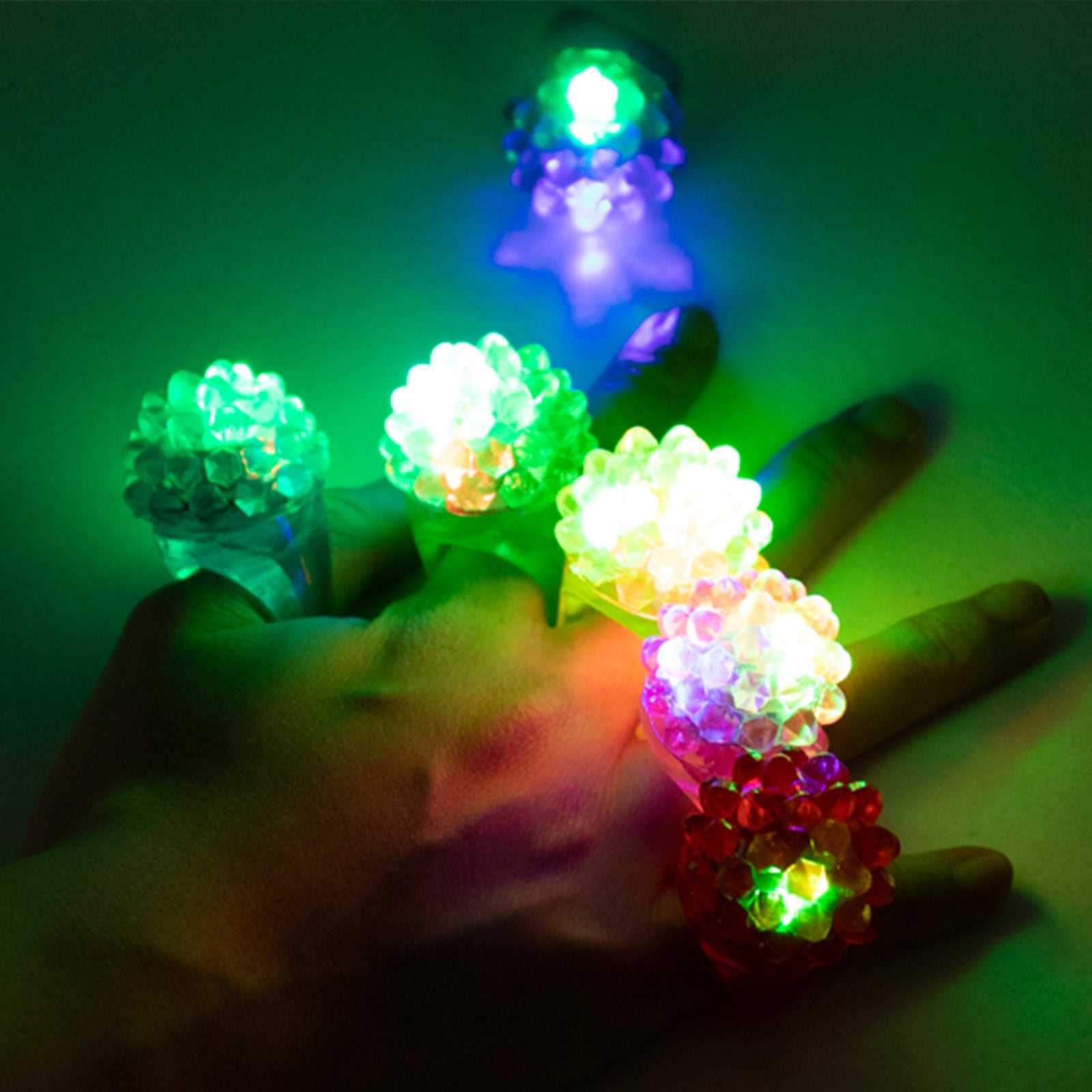 24 Pack Rubber LED Light-Up Rings, Flashing Jelly Finger Toys with 3 Flashing Modes for Party Favors, Halloween, Raves, and Concerts