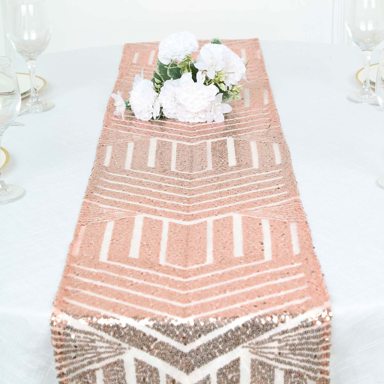 Sequin 12x108 Table Runner Rose Gold - Diamond Glitz Design