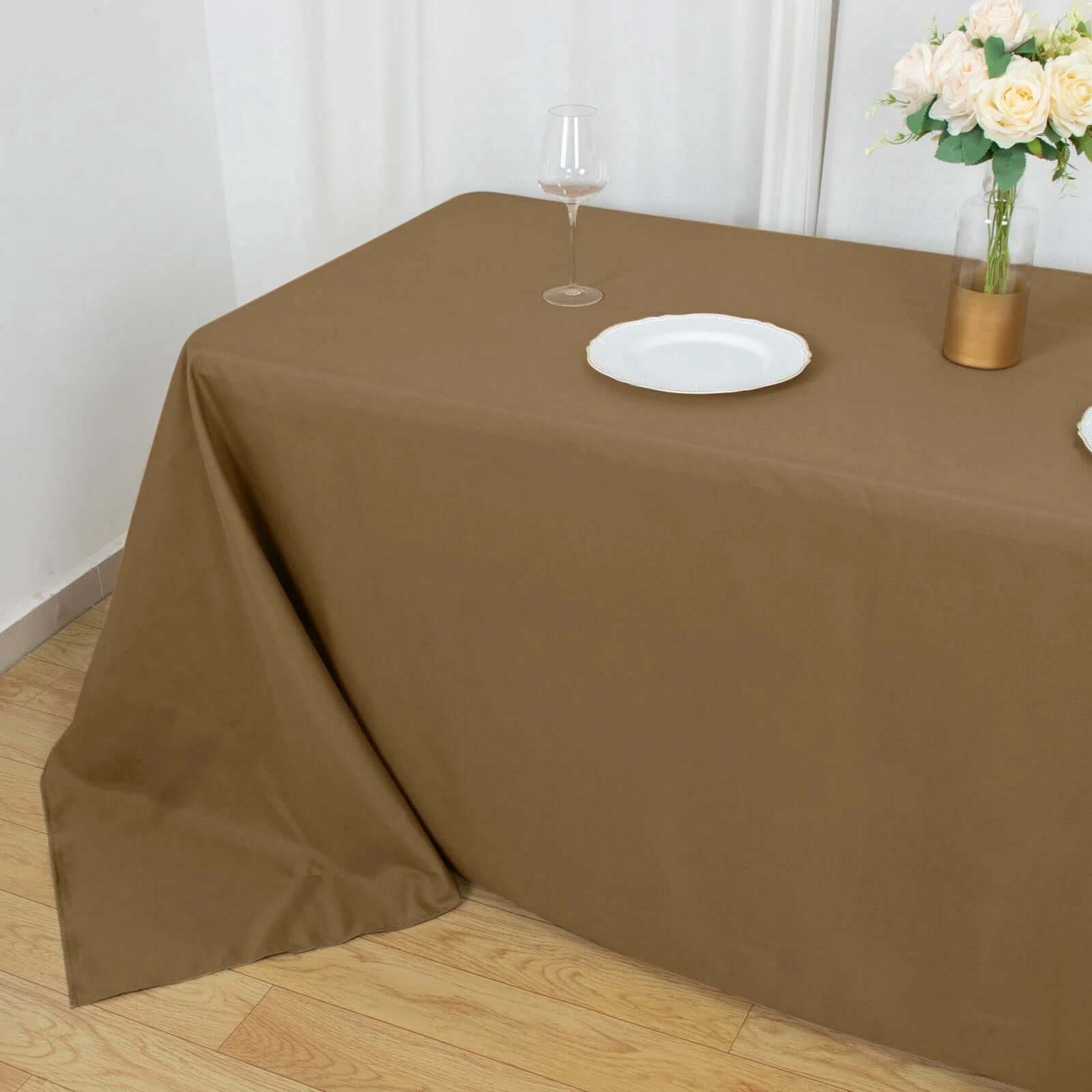 Polyester 90x132 Rectangle Tablecloth Taupe - Seamless Wrinkle-Resistant Table Cover