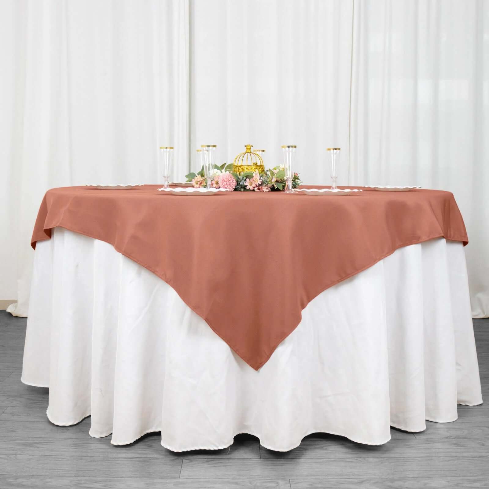 Premium Polyester 70x70 Table Overlay Square Tablecloth Terracotta (Rust) 220GSM Wrinkle-Resistant Table Cover