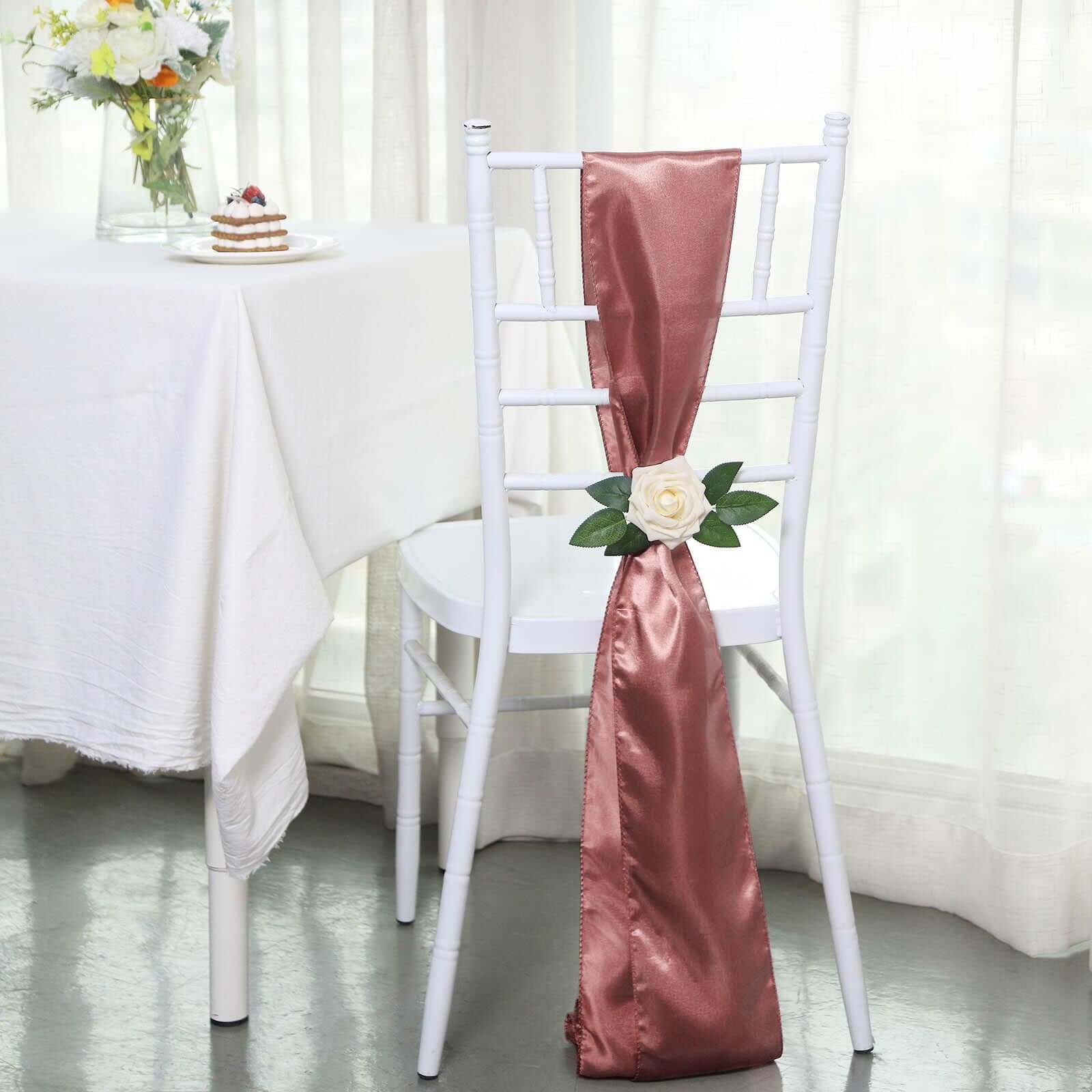 5 Pack Satin Chair Sashes Cinnamon Rose - Durable Chair Bows with Shiny Finish 6x106