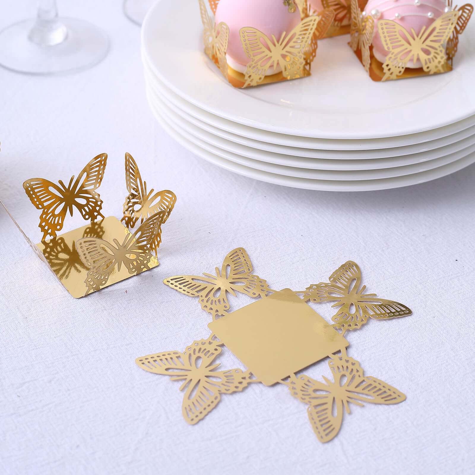 50-Pack Mini Paper Truffle Cup Liners Butterfly Square Design Metallic Gold - 225GSM Cupcake Tray Wrappers 4