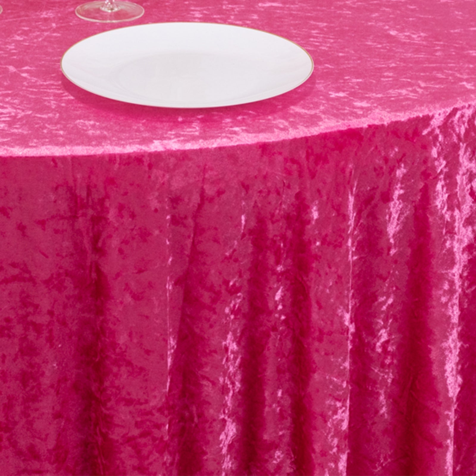 Premium Crushed Velvet 120 Round Tablecloth Fuchsia - Reusable Soft & Stylish Seamless Table Cover