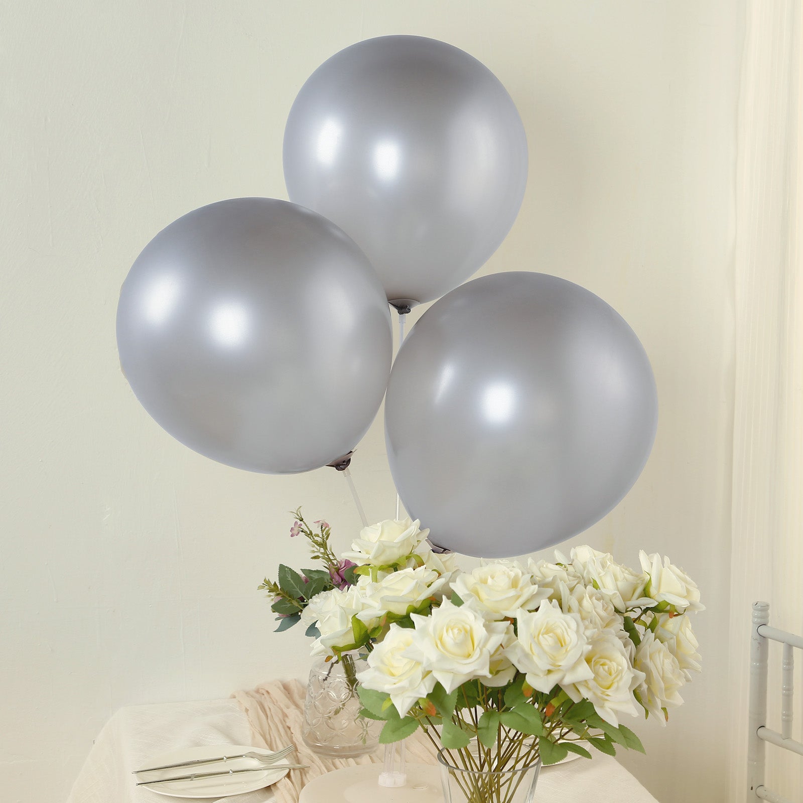 10 Pack Chrome Silver Biodegradable Latex Balloons 18, Thick Eco Friendly Metallic Party Balloons