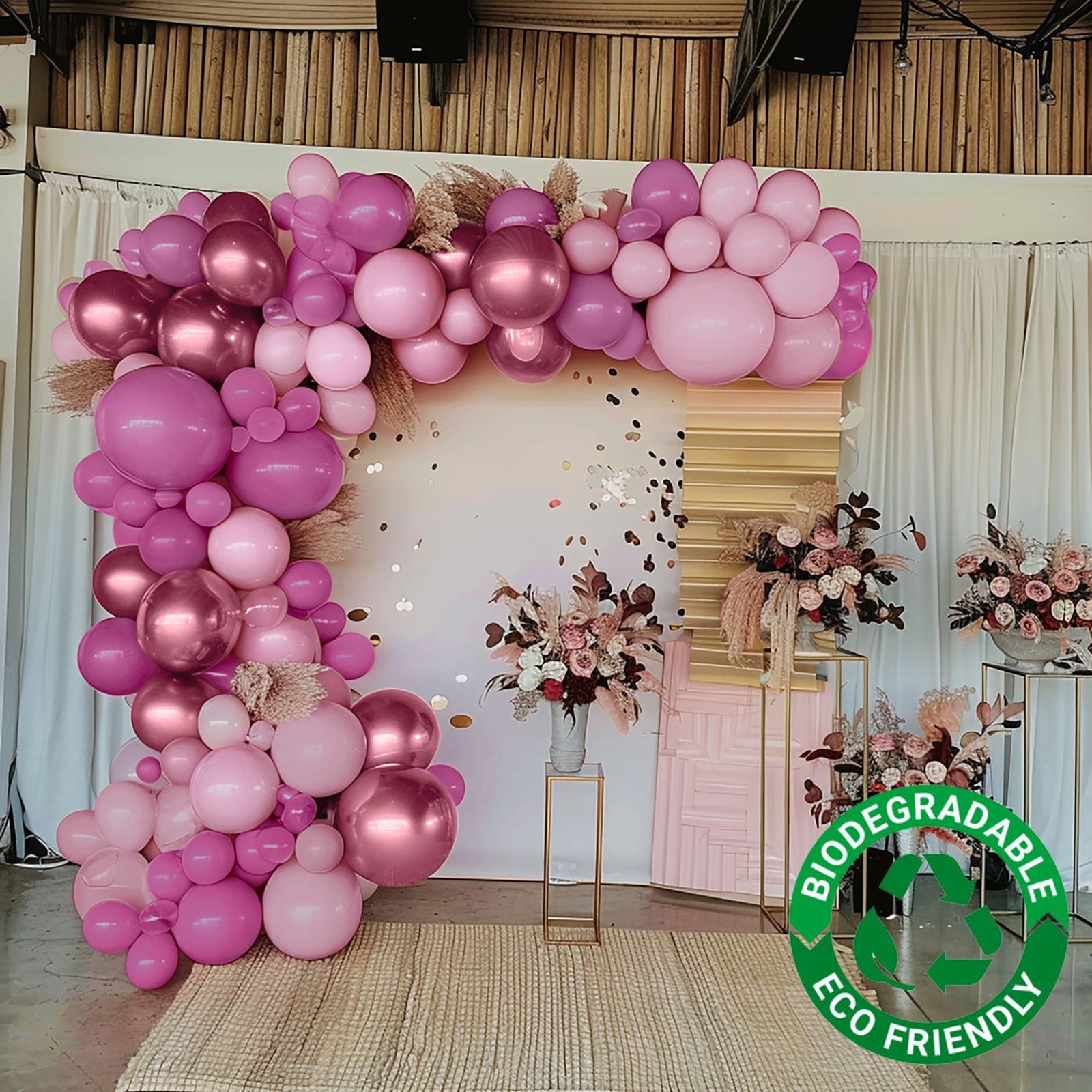 Set of 94 Rose Gold Pink Biodegradable Balloon Arch Kit, Thick Latex Party Balloon Garland