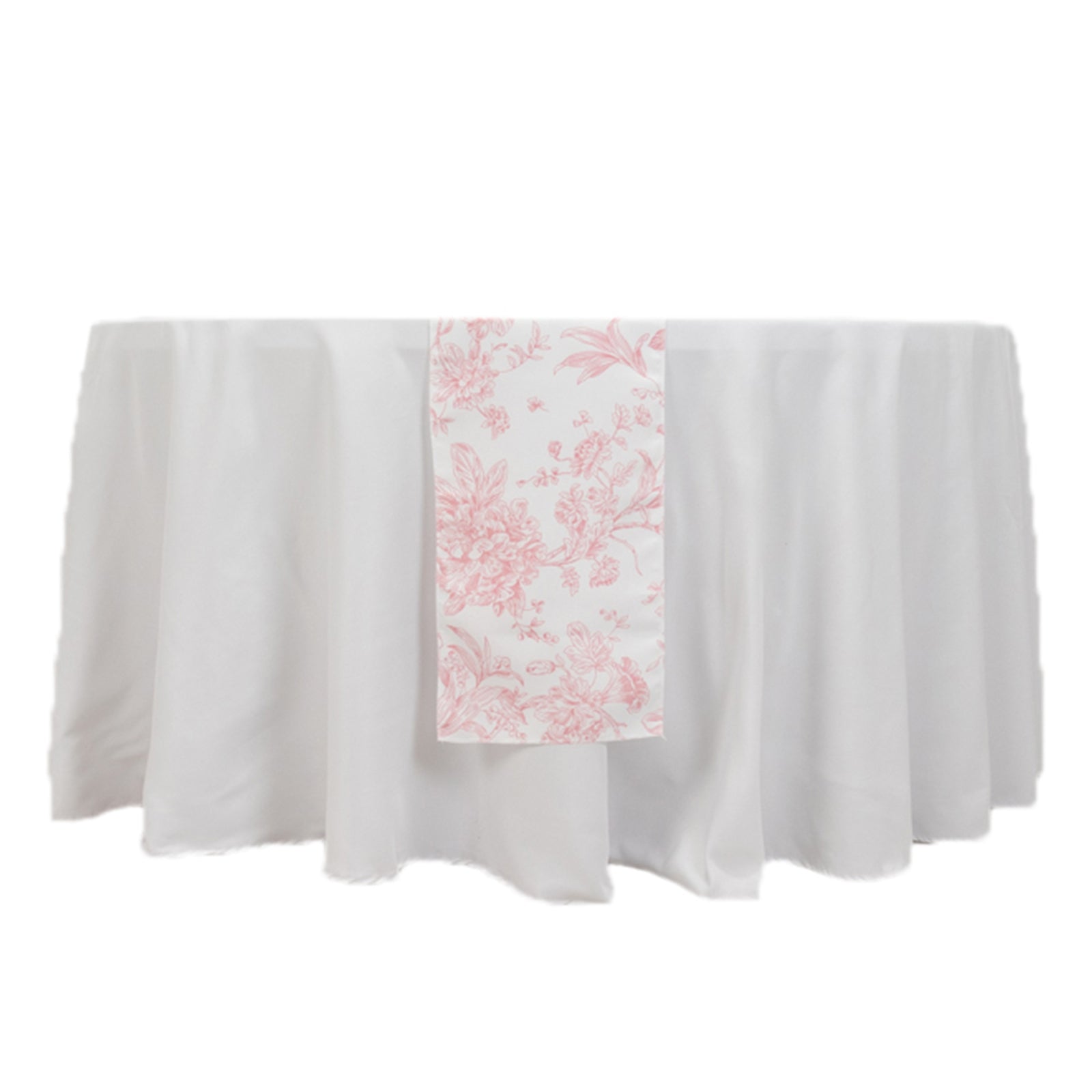 Polyester Table Runner 12x108 White with Pink French Toile Floral Print Reusable Table Décor