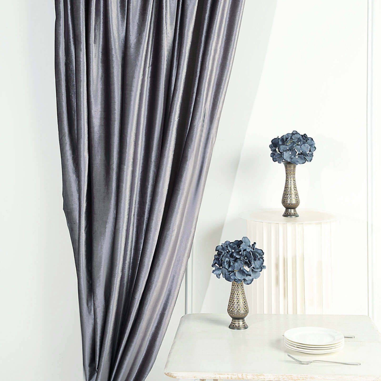 8ftx8ft Charcoal Gray Premium Smooth Velvet Event Curtain Drapes, Privacy Backdrop Event Panel with Rod Pocket