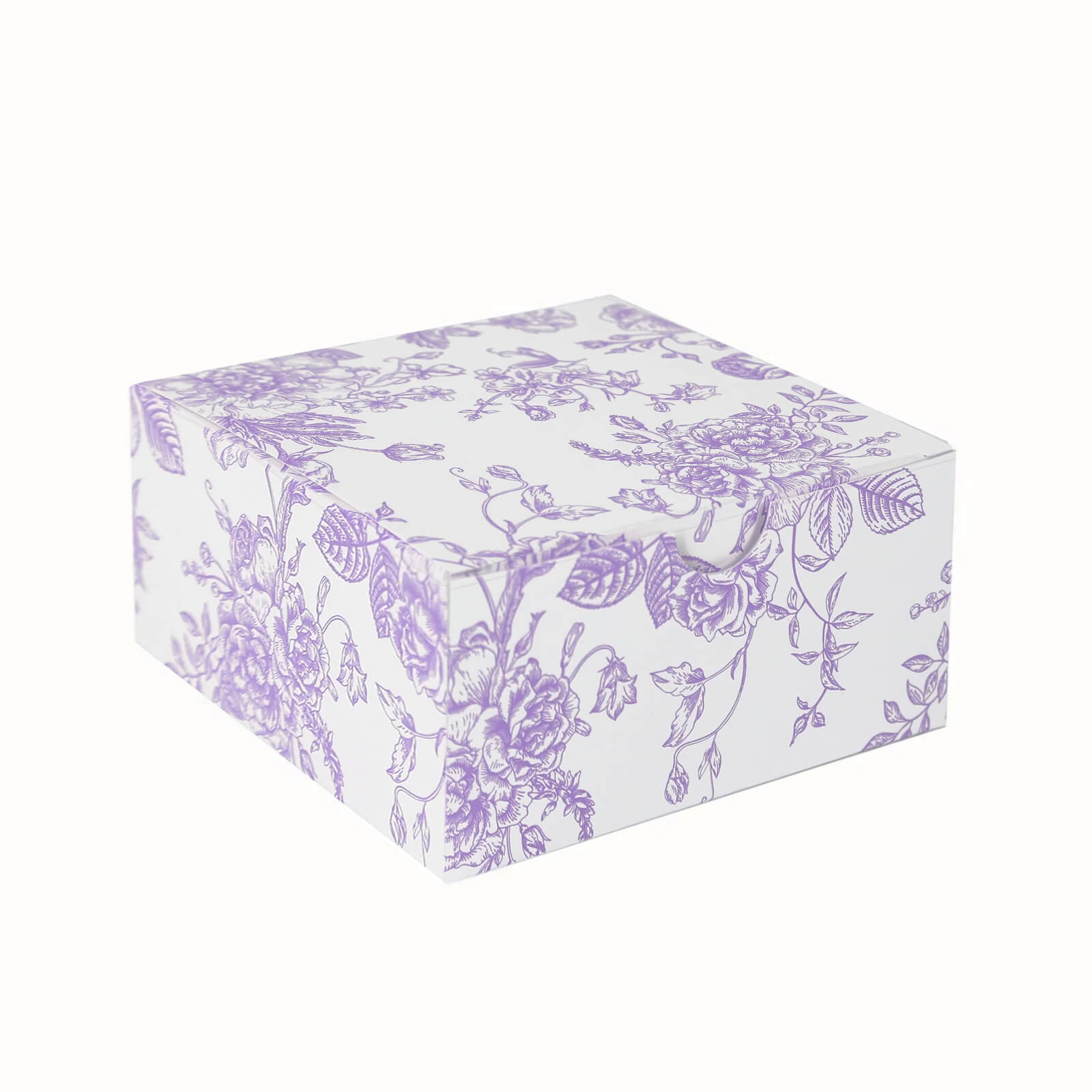 25 Pack Party Favors Boxes in French Toile Pattern, Matte Lavender and White Candy Gift Boxes - Cardstock Paper - 4x4x2