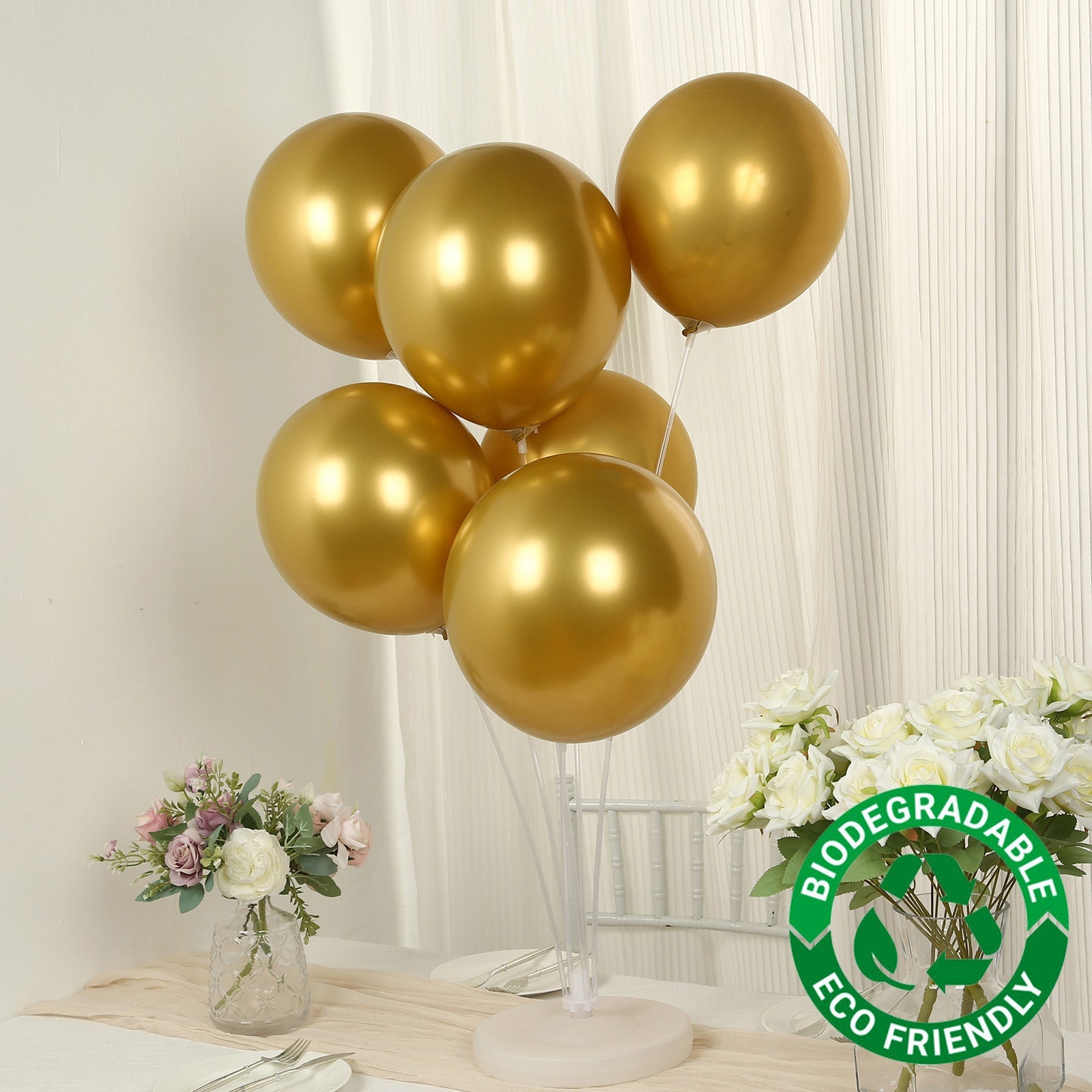 50 Pack Chrome Gold Biodegradable Latex Balloons 12, Thick Eco Friendly Metallic Party Balloons