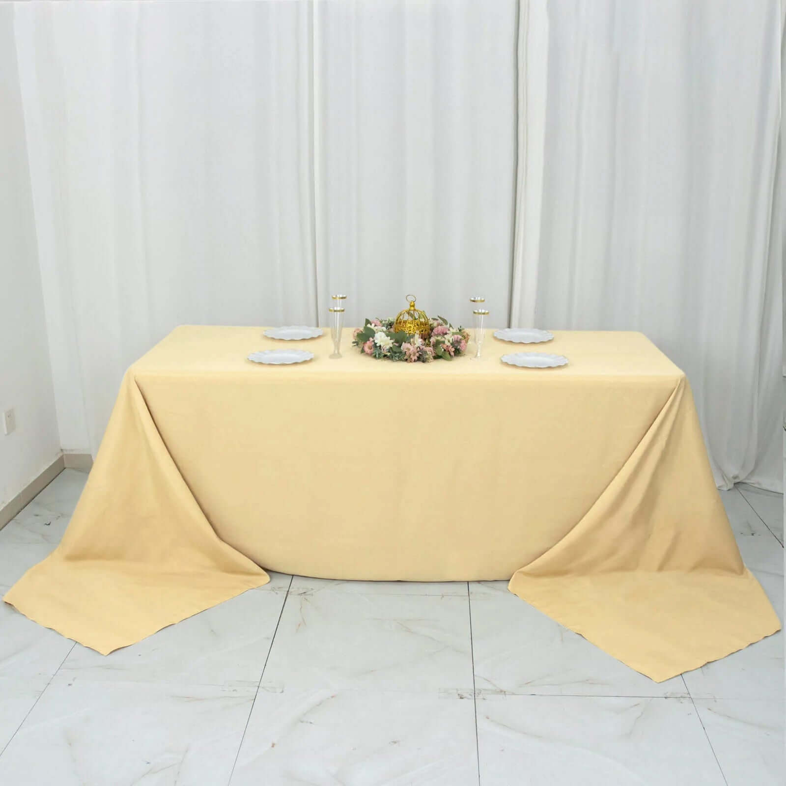 Premium Polyester 90x156 Rectangle Tablecloth Champagne - Seamless 220GSM Stain-Resistant Table Cover