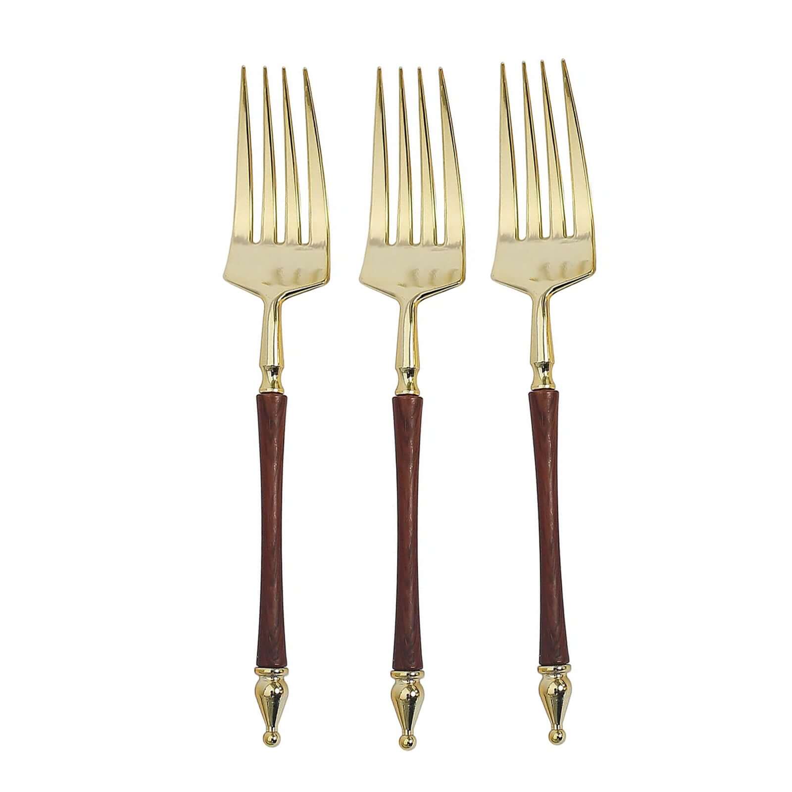 24-Pack Plastic Dessert Forks with Roman Column Handle Gold/Brown - European Style Disposable Utensils 6