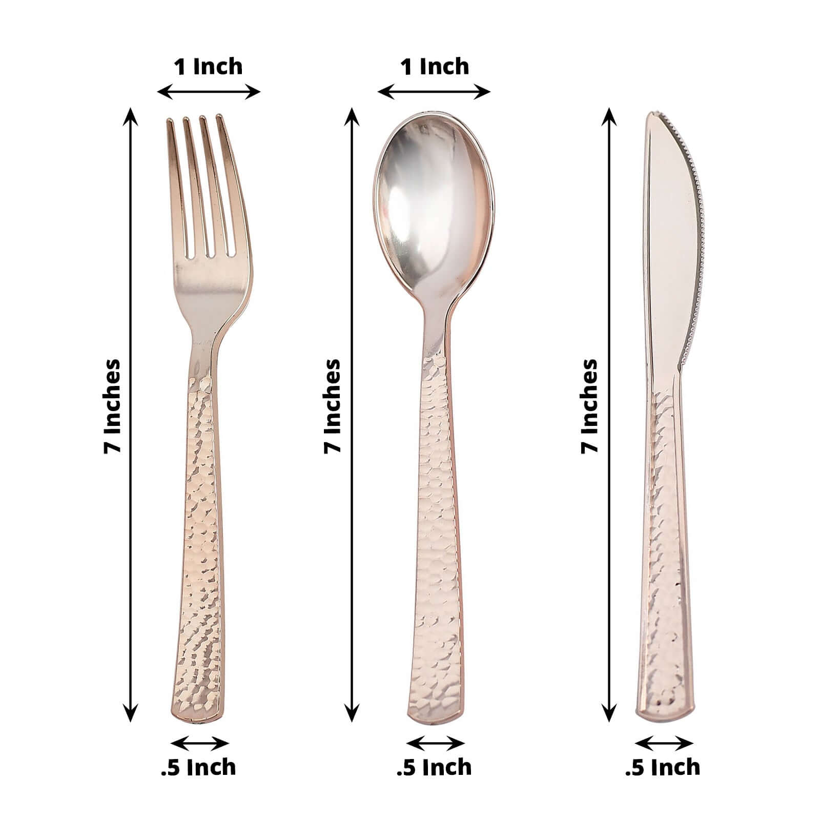 24-Pack Plastic Silverware Set with Hammered Design Rose Gold - Heavy Duty Disposable Utensils 7