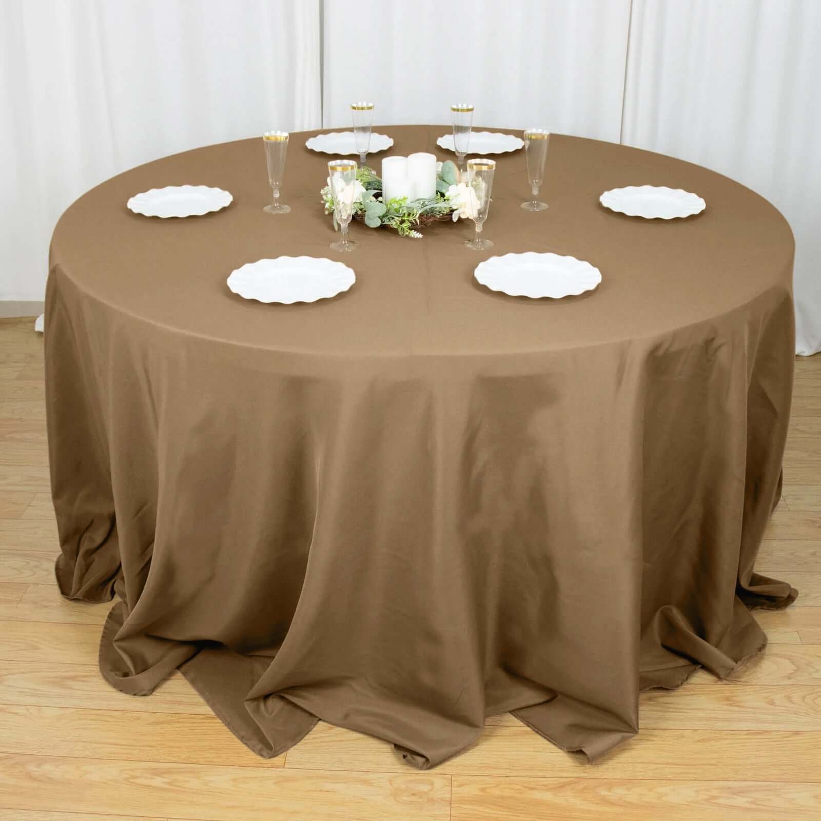 Polyester 132 Round Tablecloth Taupe - Seamless Chic Table Cover