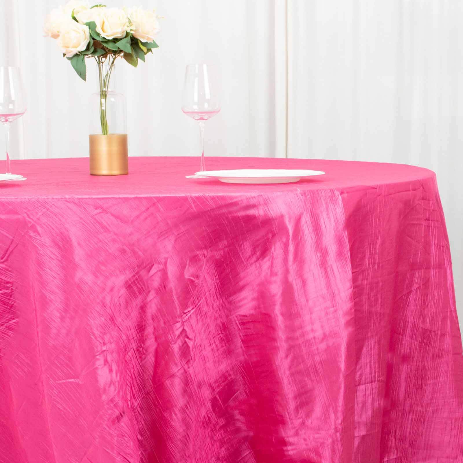 Taffeta 132 Round Tablecloth Fuchsia - Seamless Accordion Crinkle Table Cover