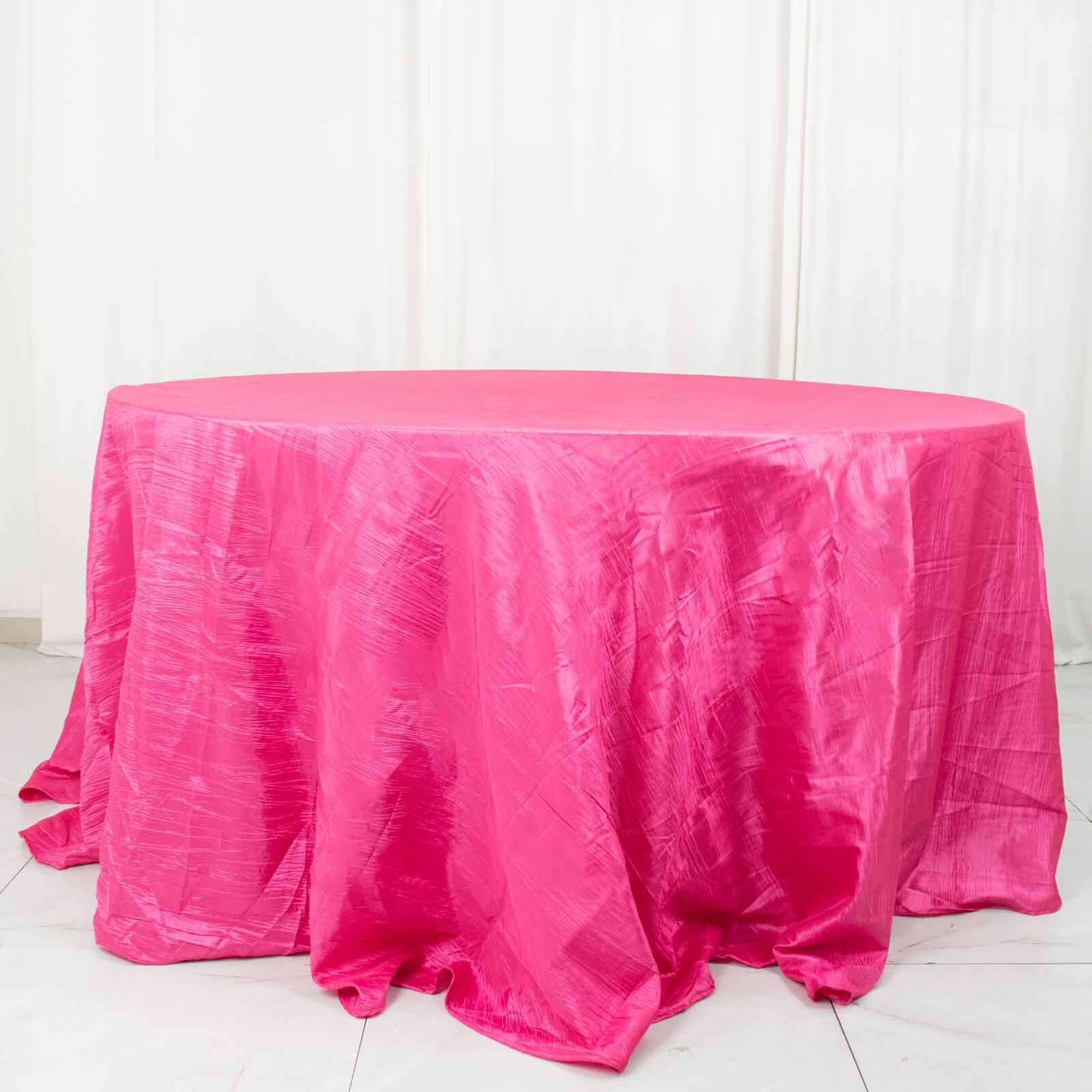 Taffeta 132 Round Tablecloth Fuchsia - Seamless Accordion Crinkle Table Cover