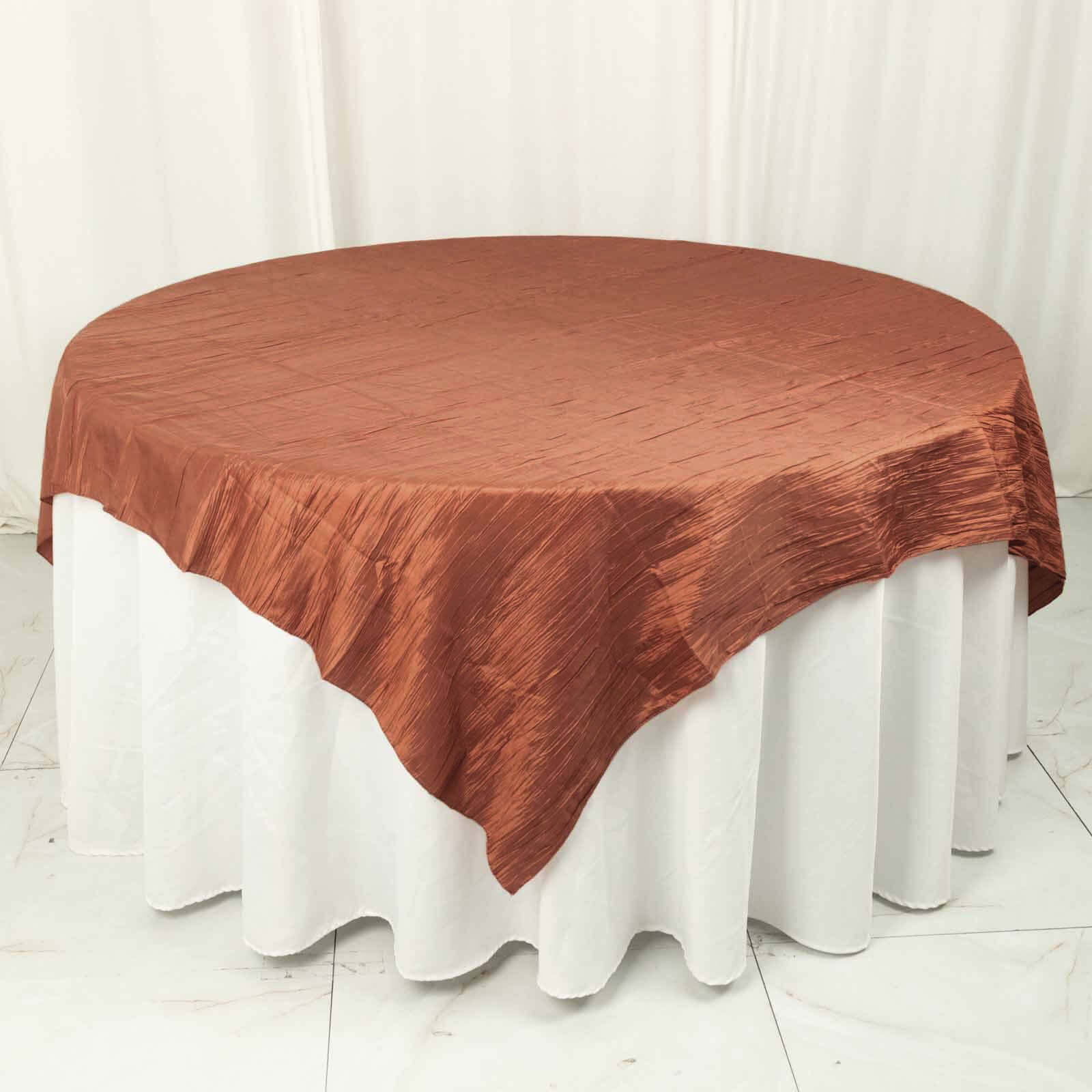 Taffeta 72x72 Table Overlay Square Tablecloth Terracotta (Rust) - Accordion Crinkle Table Cover