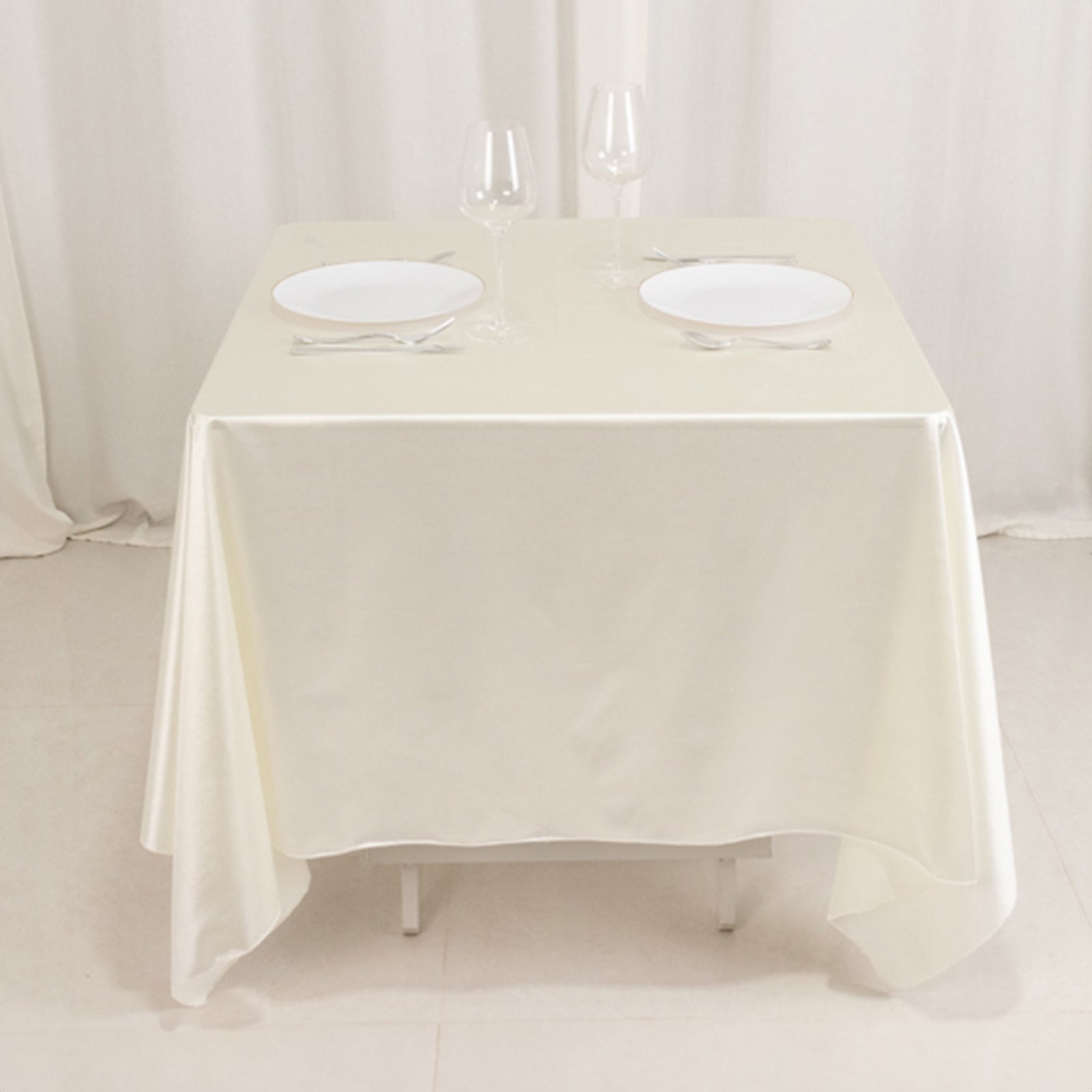 Premium Scuba Square 70x70 Tablecloth Shimmer Pearl White - Wrinkle Free & Stain Resistant Table Cover for Weddings and Parties