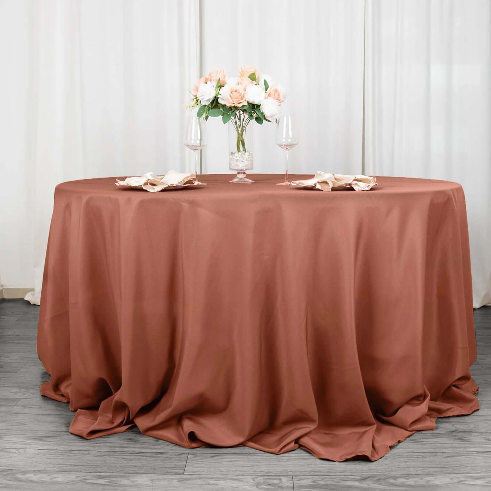 Premium Polyester 132 Round Tablecloth Terracotta (Rust) - Seamless 220GSM Wrinkle-Resistant Table Cover