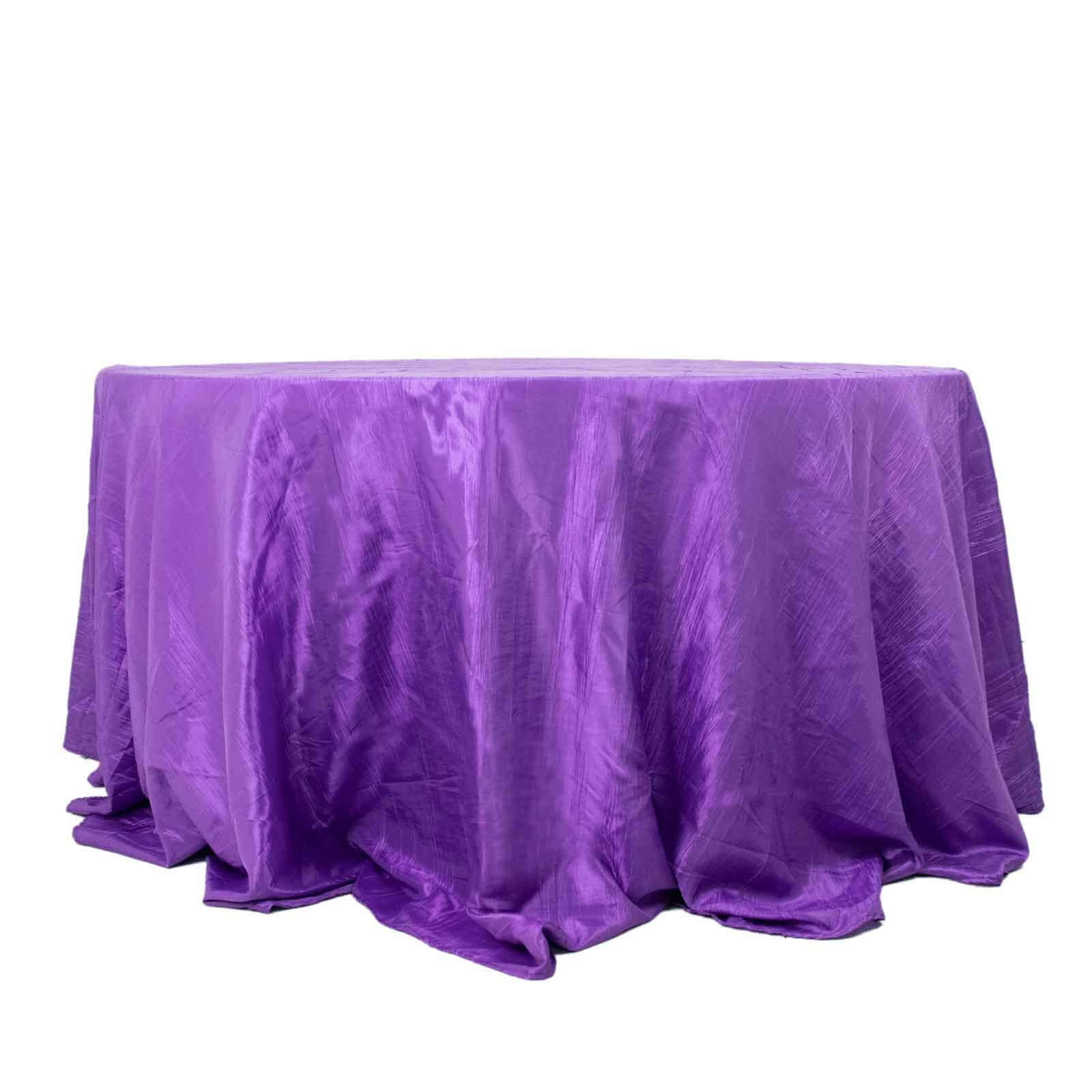 Taffeta 132 Round Tablecloth Purple - Seamless Accordion Crinkle Table Cover