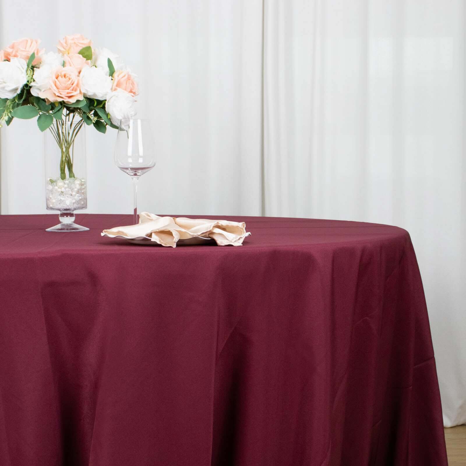 Premium Polyester 132 Round Tablecloth Burgundy - Seamless 220GSM Wrinkle-Resistant Table Cover