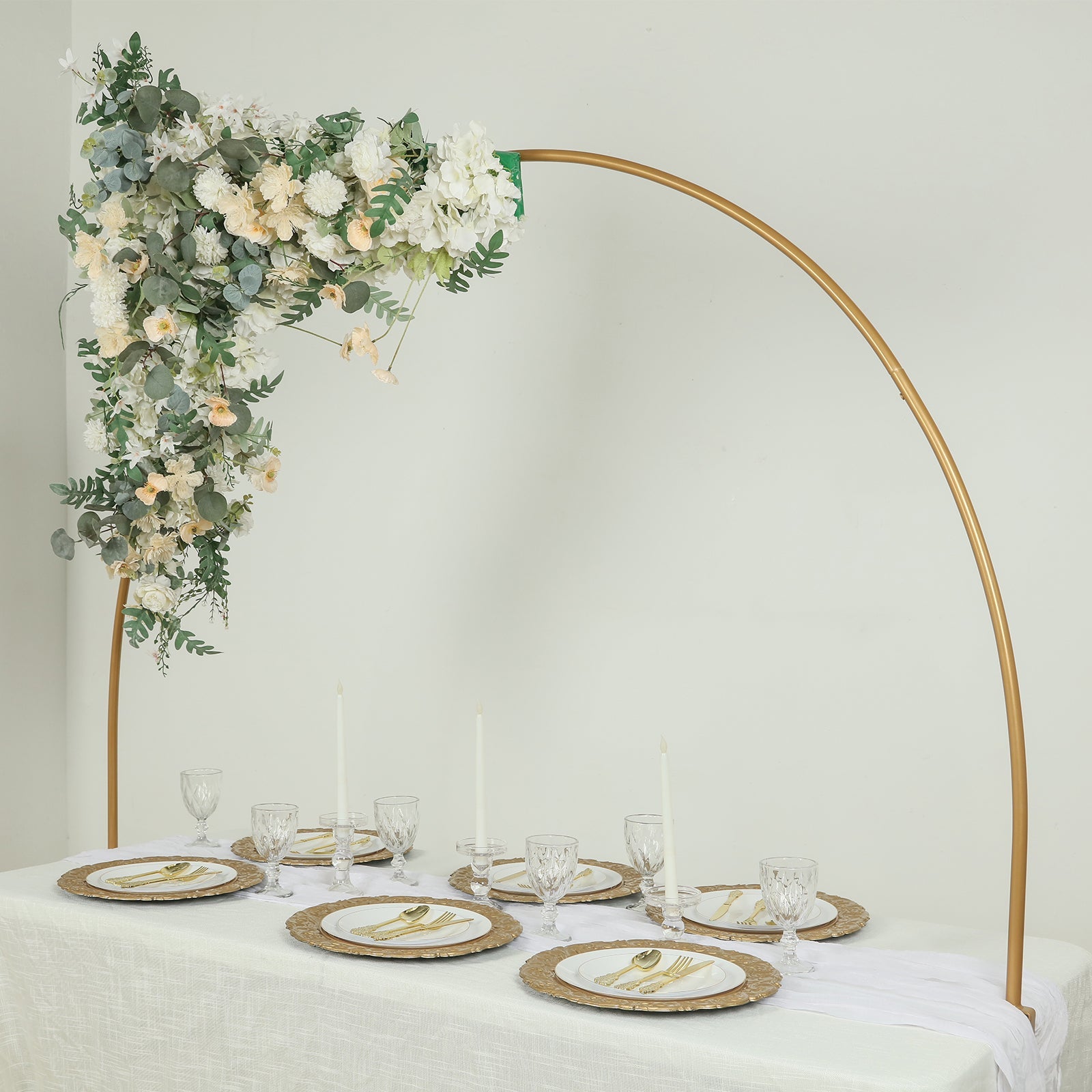 4ftx6ft Gold Metal Over-The-Table Rod Stand with Clamps, Round Top Balloon Arch Flower Stand for Wedding and Party Decorations