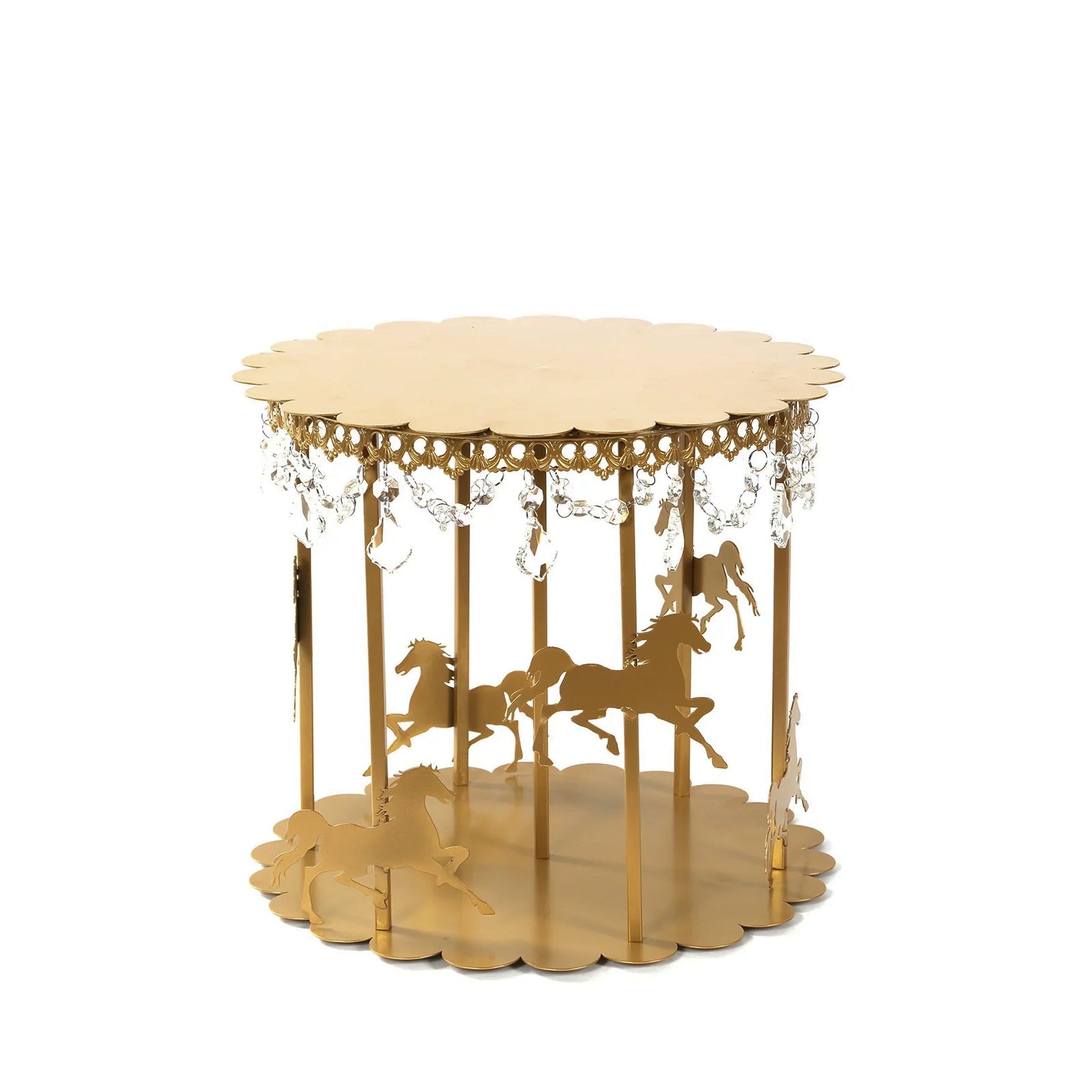 Metal Round Pedestal Cake Stand Gold Carousel Design with Hanging Acrylic Beads - Luxurious Dessert Display Centerpiece Holder for Cupcakes & Pastries 14