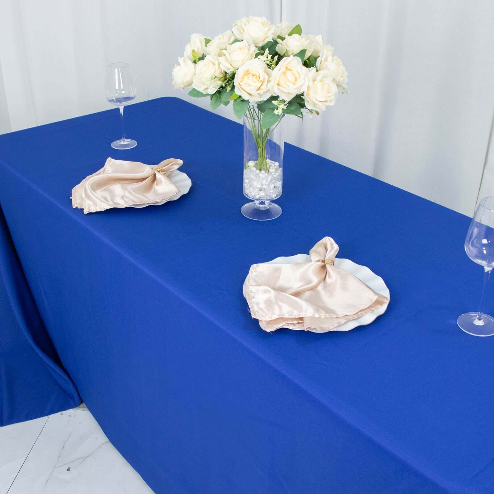 Premium Polyester 90x132 Rectangle Tablecloth Royal Blue - Seamless 220GSM Stain-Resistant Table Cover