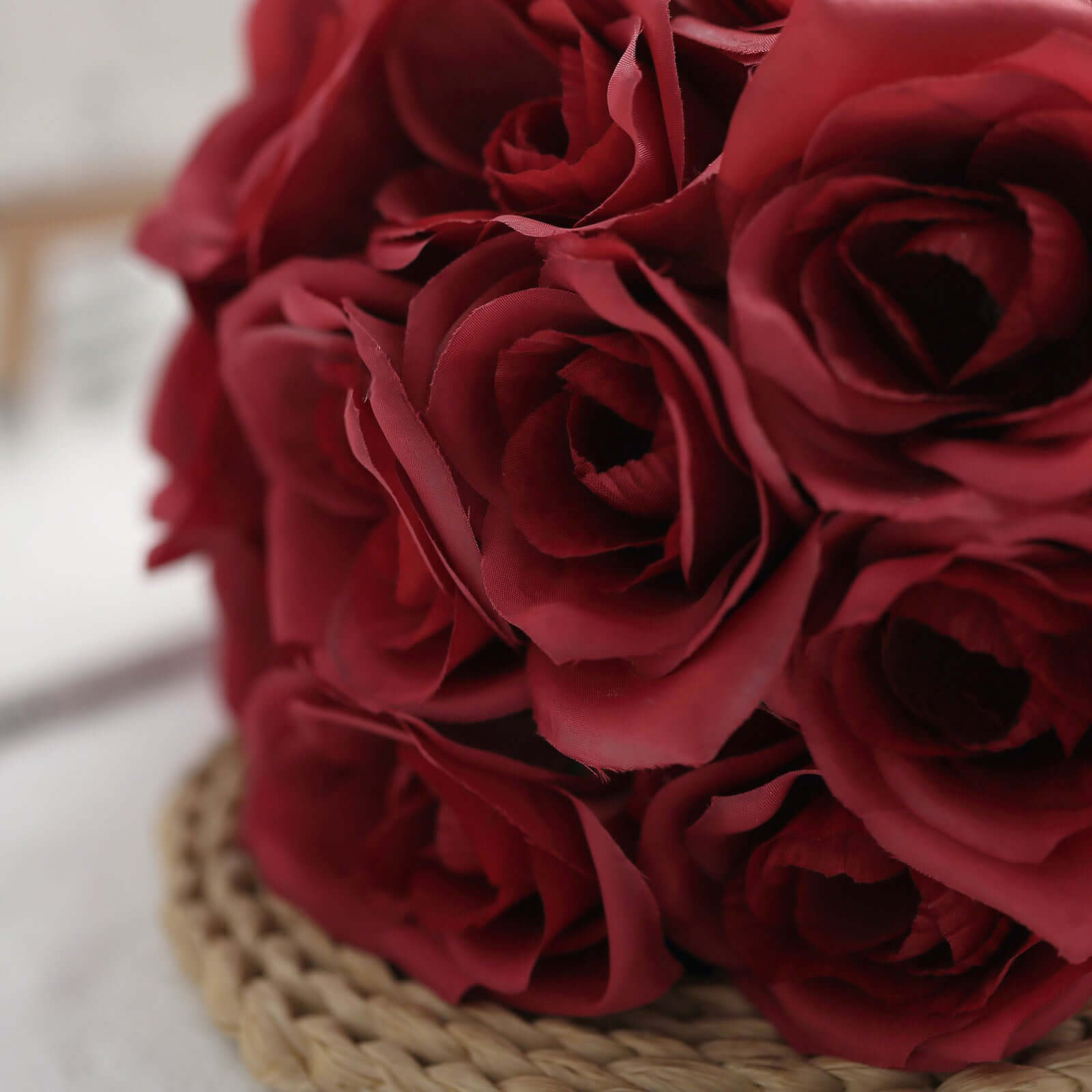 12 Red Artificial Velvet-Like Fabric Rose Flower Bouquet Bush