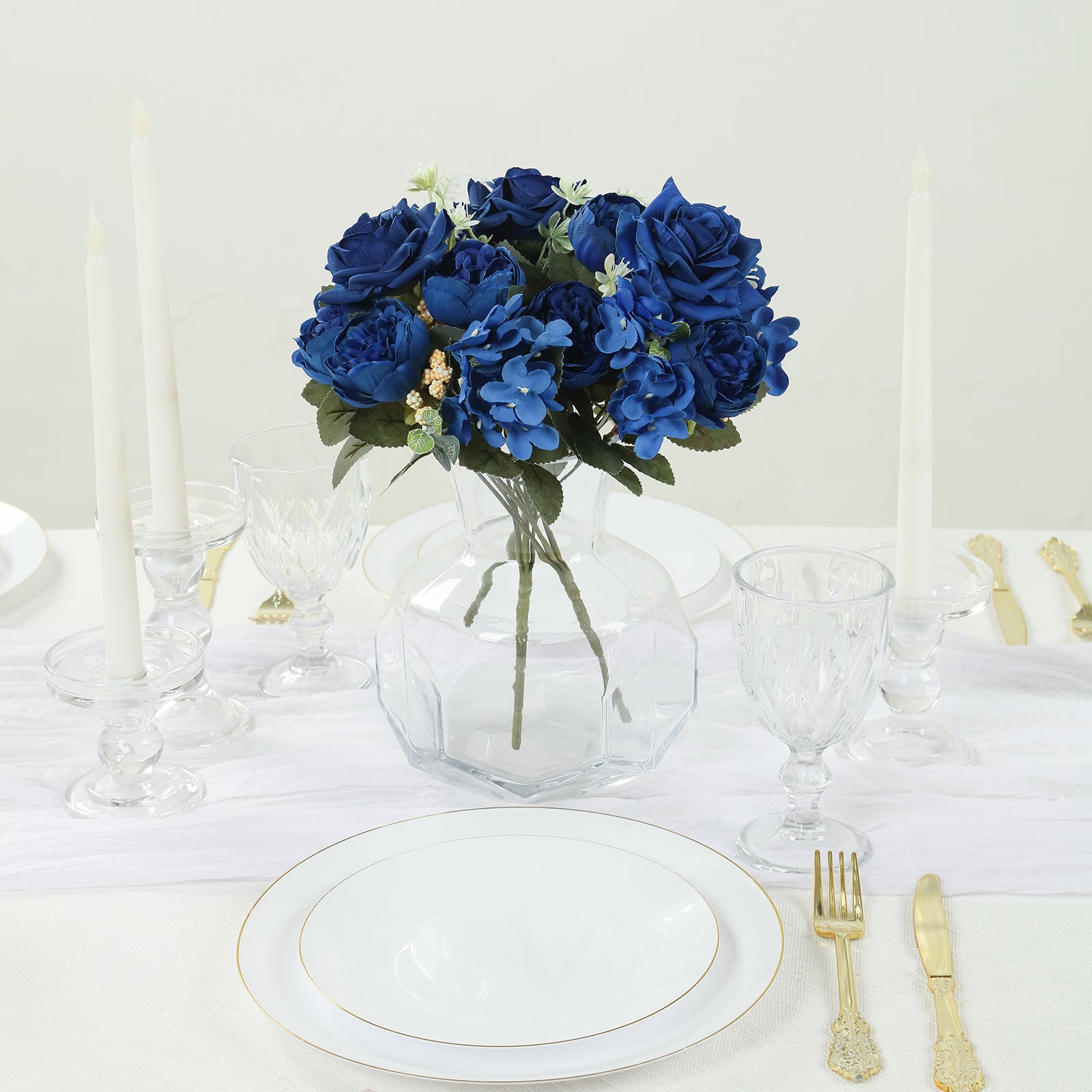 2 Pack Artificial Rose & Peony Floral Arrangements – 12 Navy Blue Silk Bouquets for Weddings & Home Décor