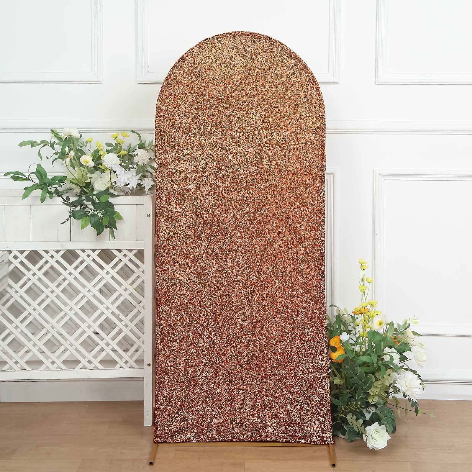 5ft Antique Gold Shimmer Tinsel Spandex Chiara Backdrop Stand Cover For Fitted Round Top Wedding Arch