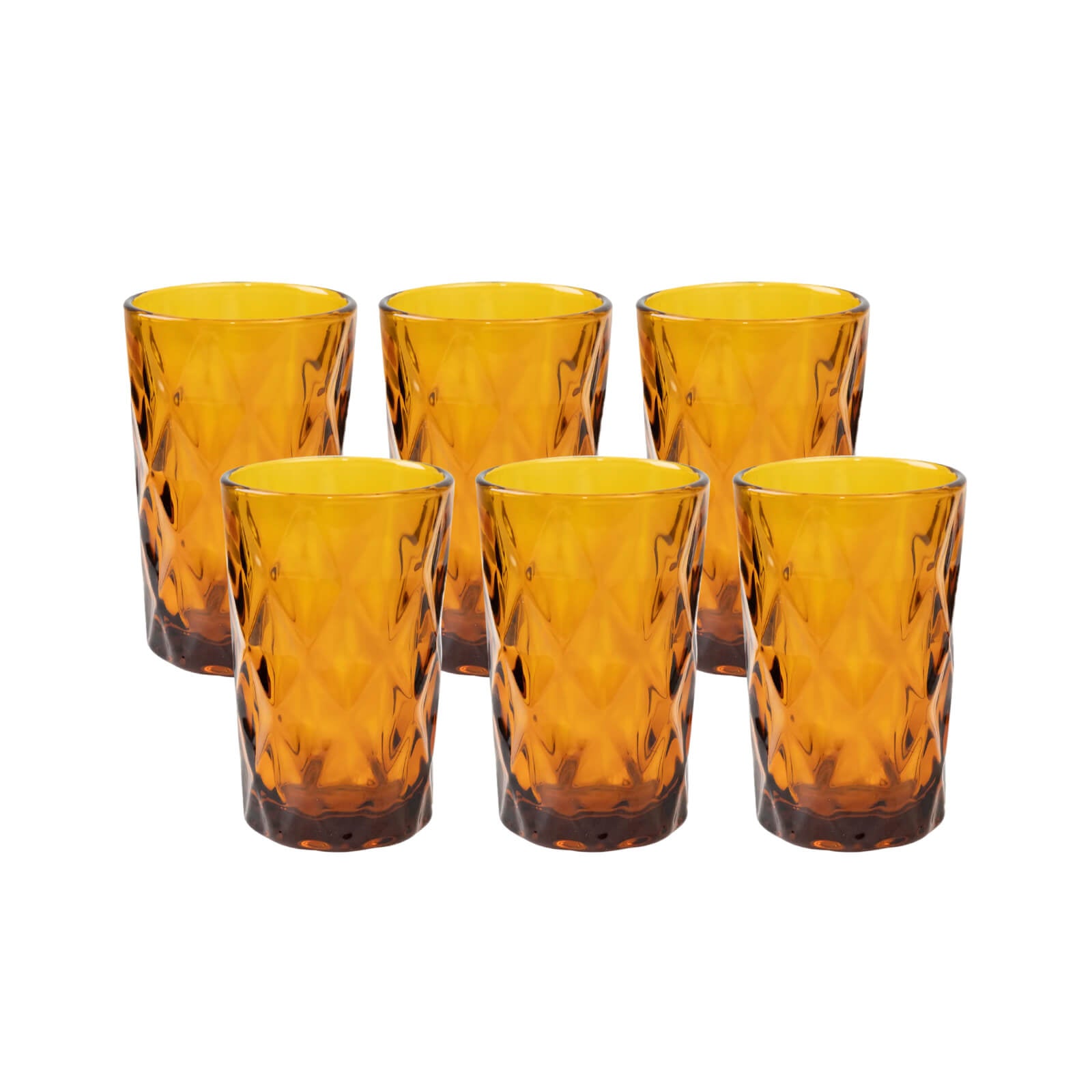 6-Pack Whiskey Glasses Amber Gold Textured Crystal Cut Design with Heavy Base - Transparent Highball Tumblers for Parties & Events 12oz 5