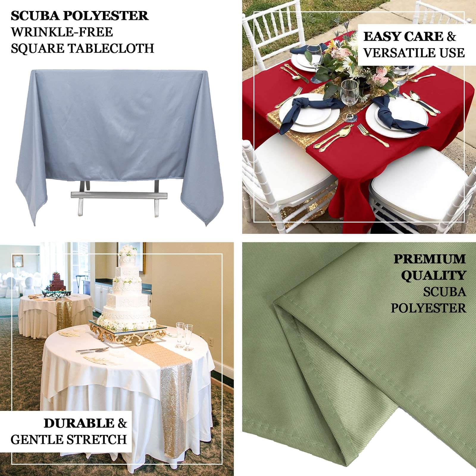 Premium Scuba 70x70 Table Overlay Square Tablecloth Shimmer Pearl White - Wrinkle Free & Stain Resistant Table Cover for Weddings and Parties