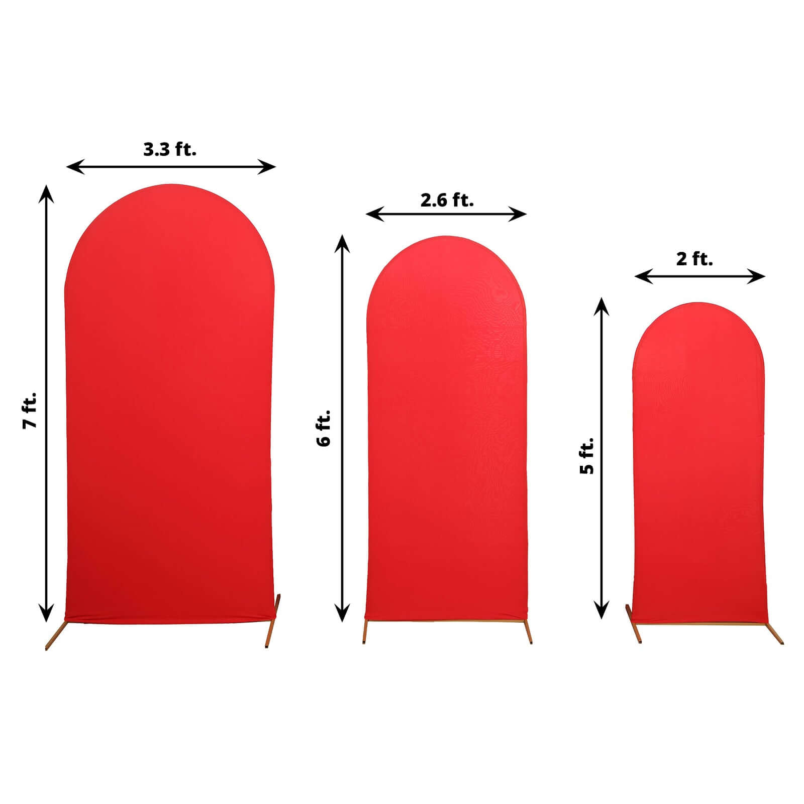 Set of 3 Matte Red Spandex Fitted Chiara Backdrop Stand Cover For Round Top Wedding Arch - 5ft, 6ft, 7ft