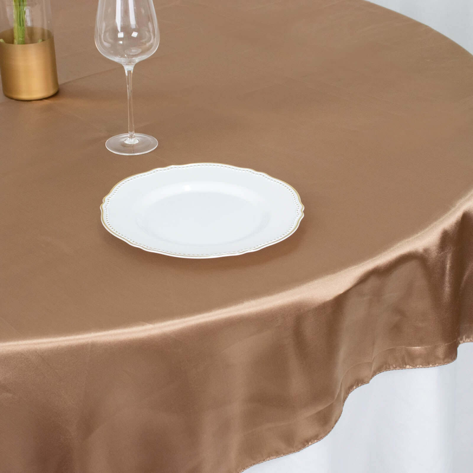 Satin 72x72 Table Overlay Square Tablecloth Taupe - Smooth Finish Table Cover