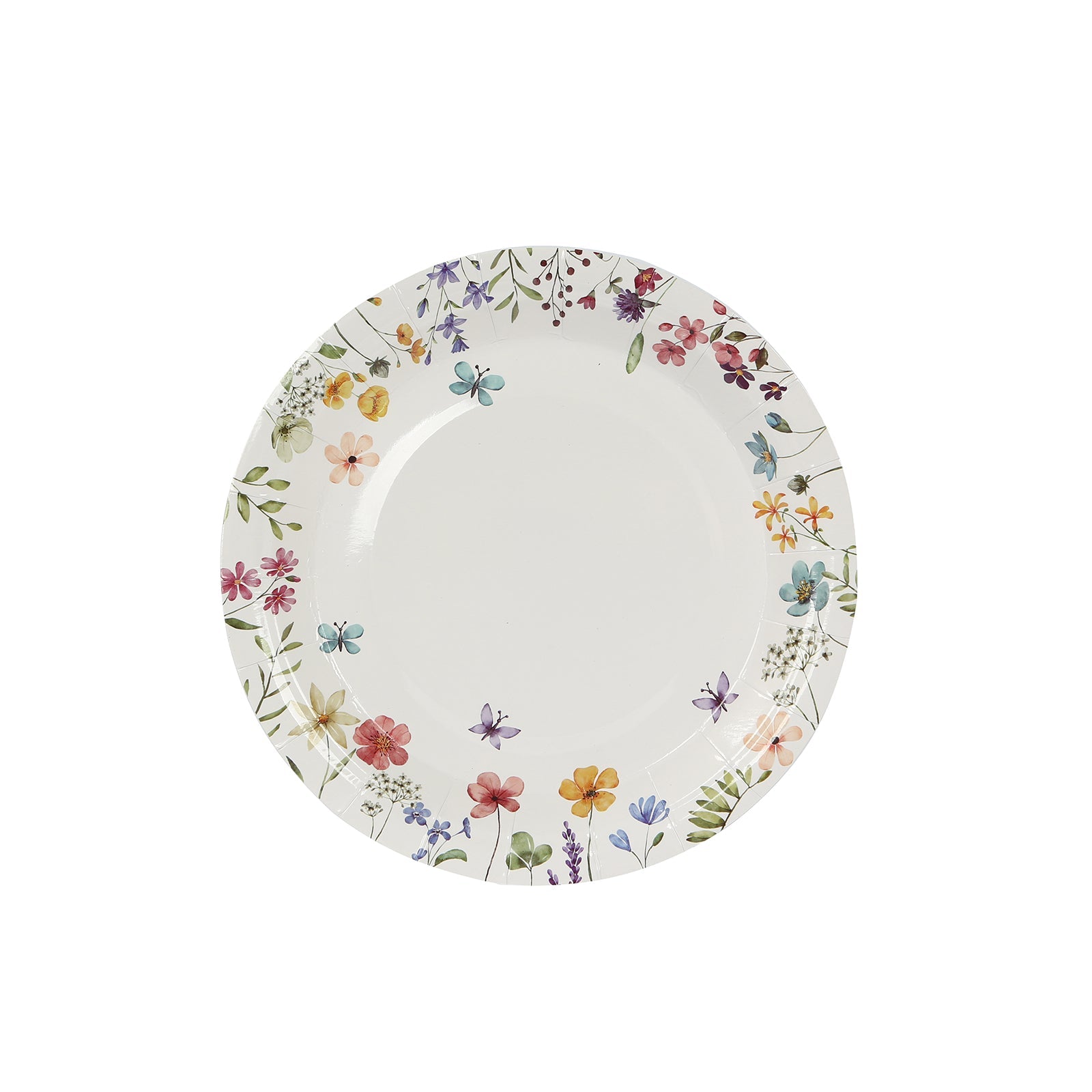 72 Pcs Paper Plates and Cups Set in White with Wildflower Butterfly Print - Disposable Party Supplies for Spring & Garden Themes