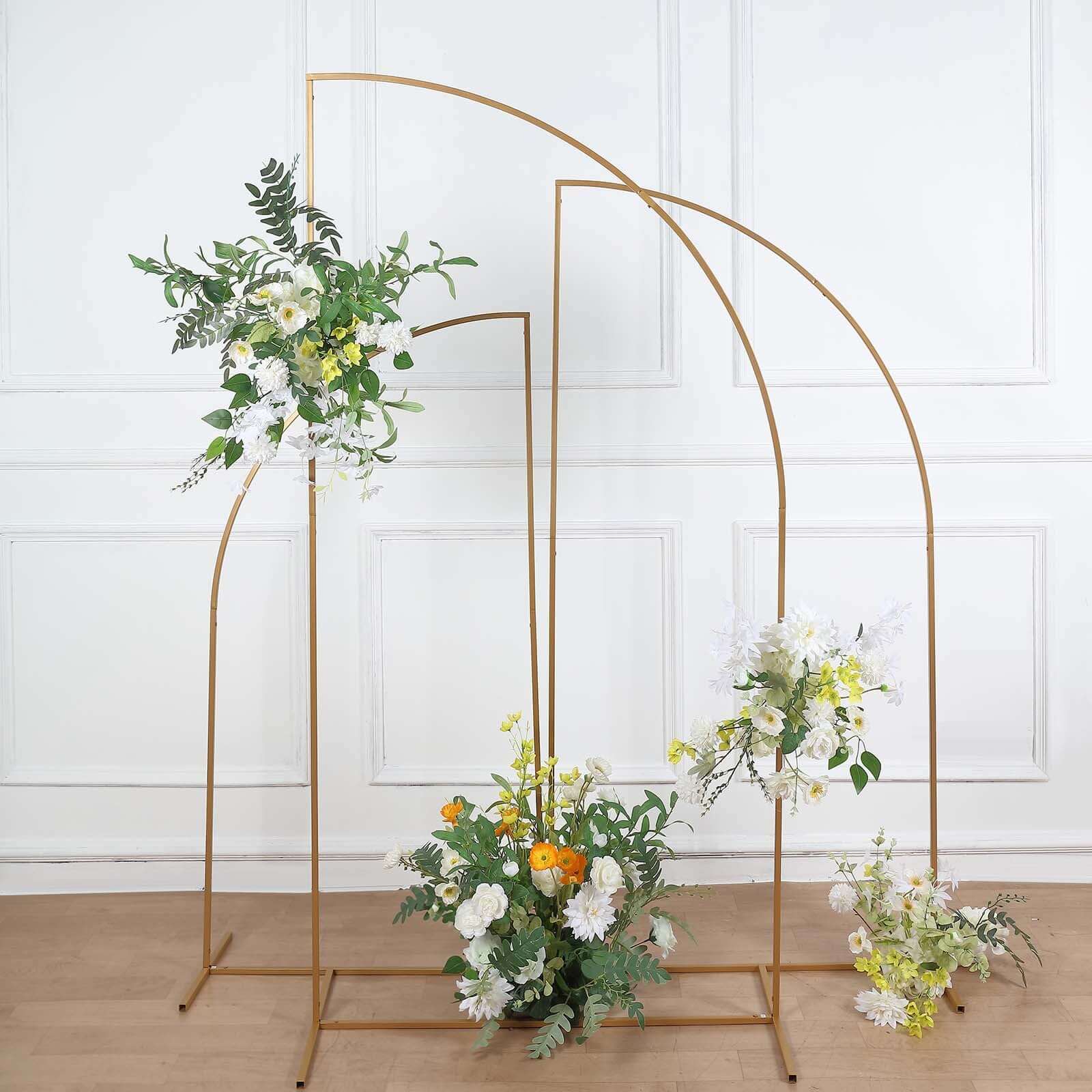 5ft Gold Metal Half Moon Floral Frame Wedding Arbor Stand, Chiara Backdrop Display Arch