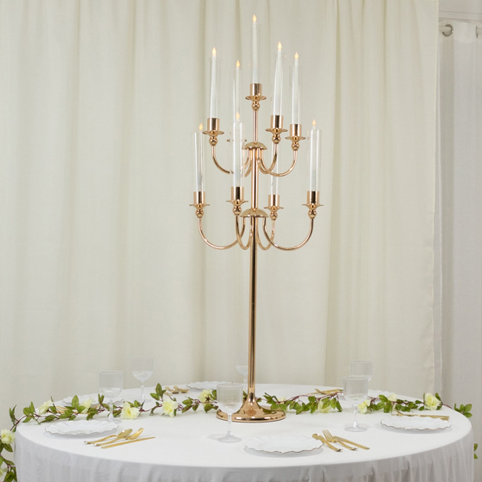 Metal Floor Candelabra Candle Holder, 9-Arm Vintage Taper Stand Gold Table Centerpiece for Weddings & Parties 46 Tall