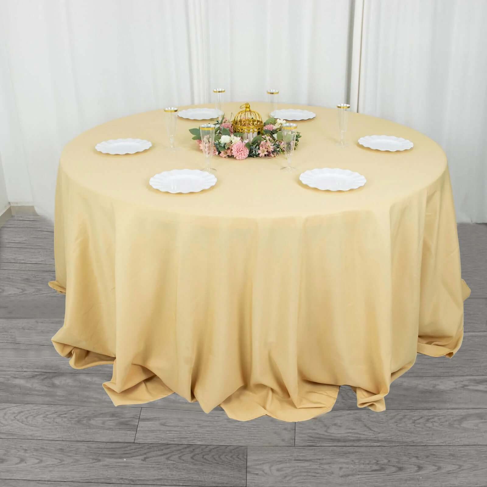 Premium Polyester 132 Round Tablecloth Champagne - Seamless 220GSM Wrinkle-Resistant Table Cover