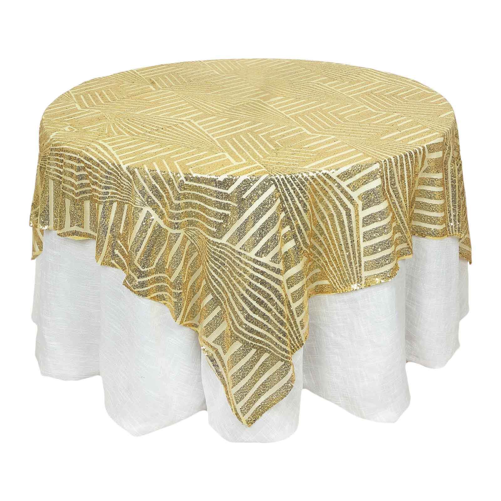 Sequin 72 Table Overlay Square Tablecloth Gold with Diamond Glitz Design - Perfect for Luxe Events