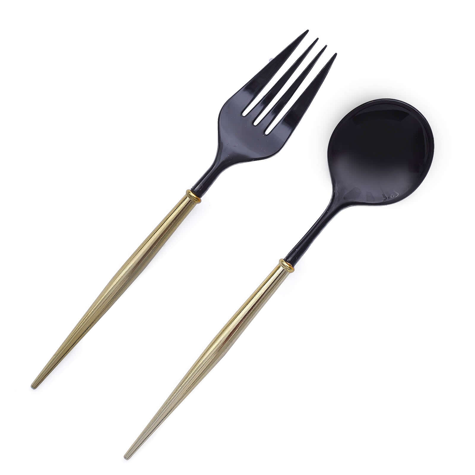 24-Pack Plastic Fork and Spoon Set Black/Gold - Heavy Duty Disposable Modern Utensils 6